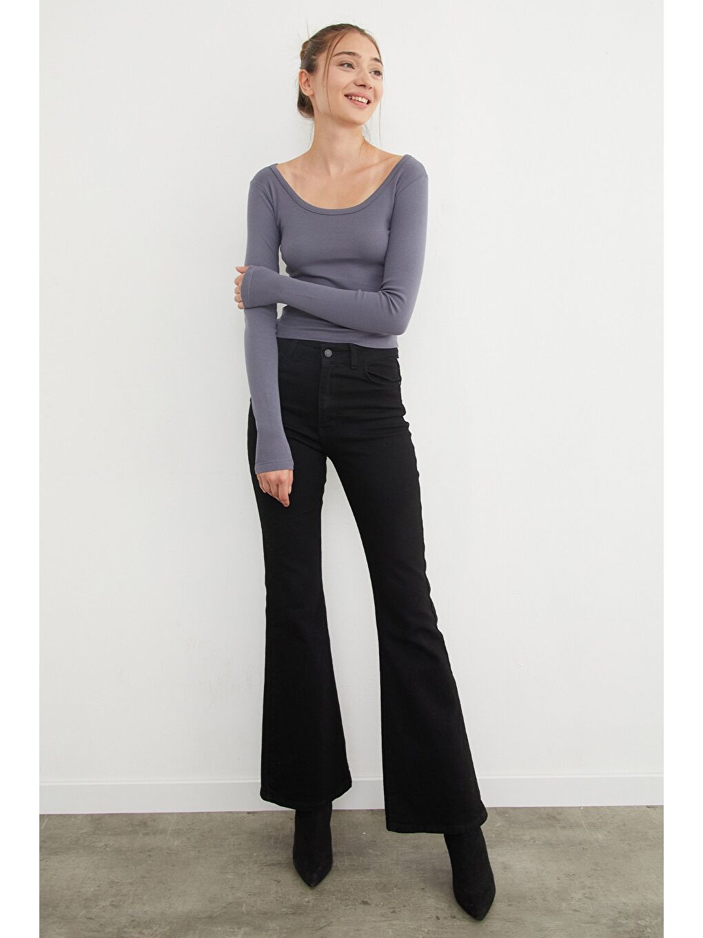 Antrasit Basic U Yaka Modal Bluz-2