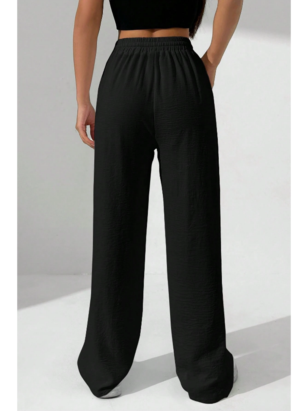 Siyah Bol Paça Müslin Kadın Pantolon-3