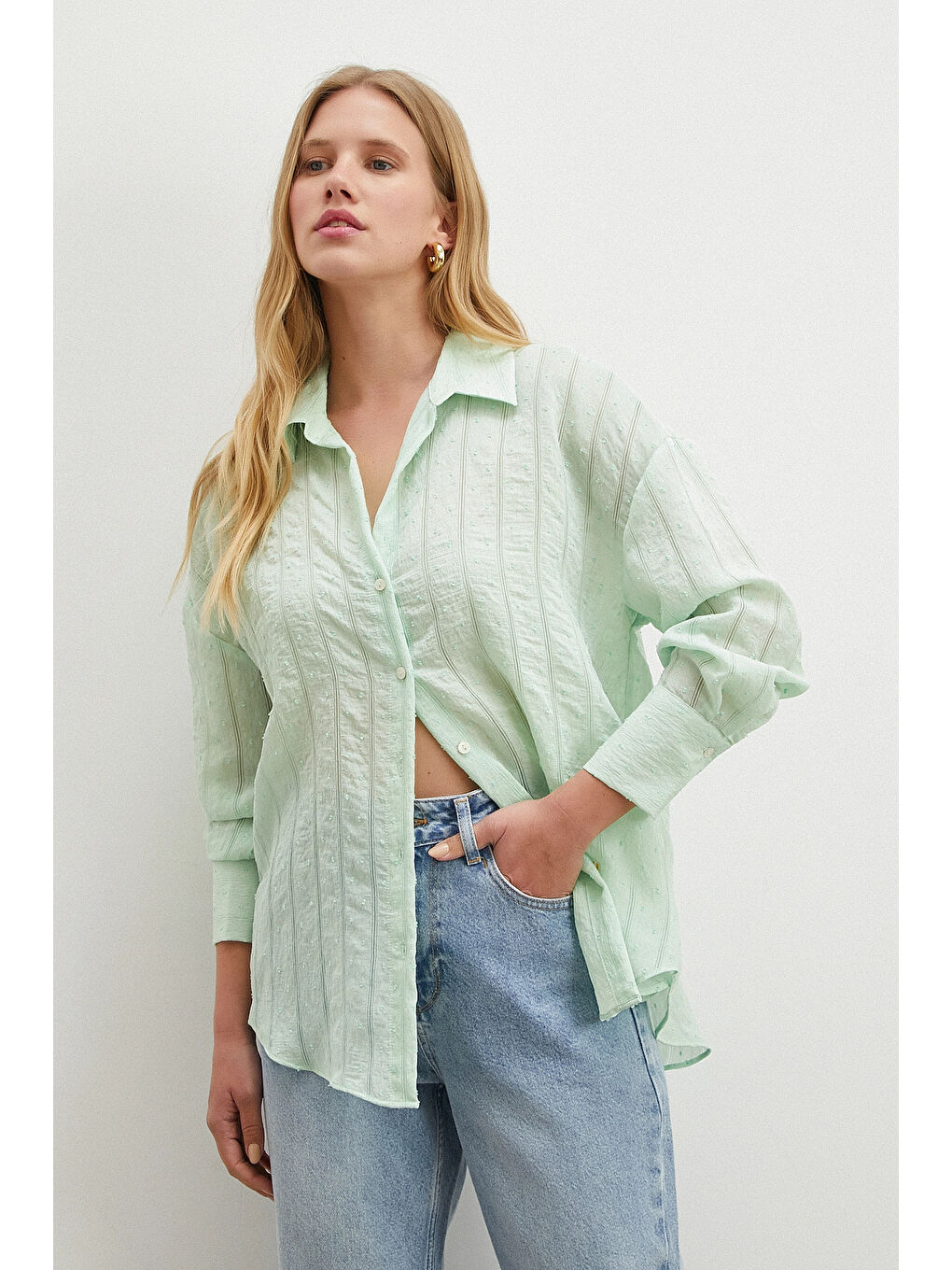 Karışık Transparan Çizgili Gömlek Mint