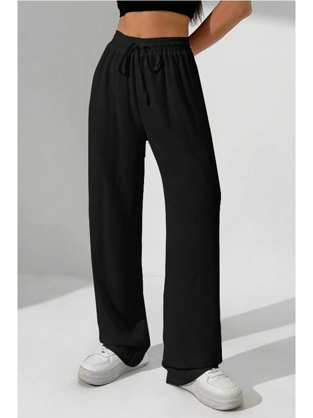 Siyah Bol Paça Müslin Kadın Pantolon-4