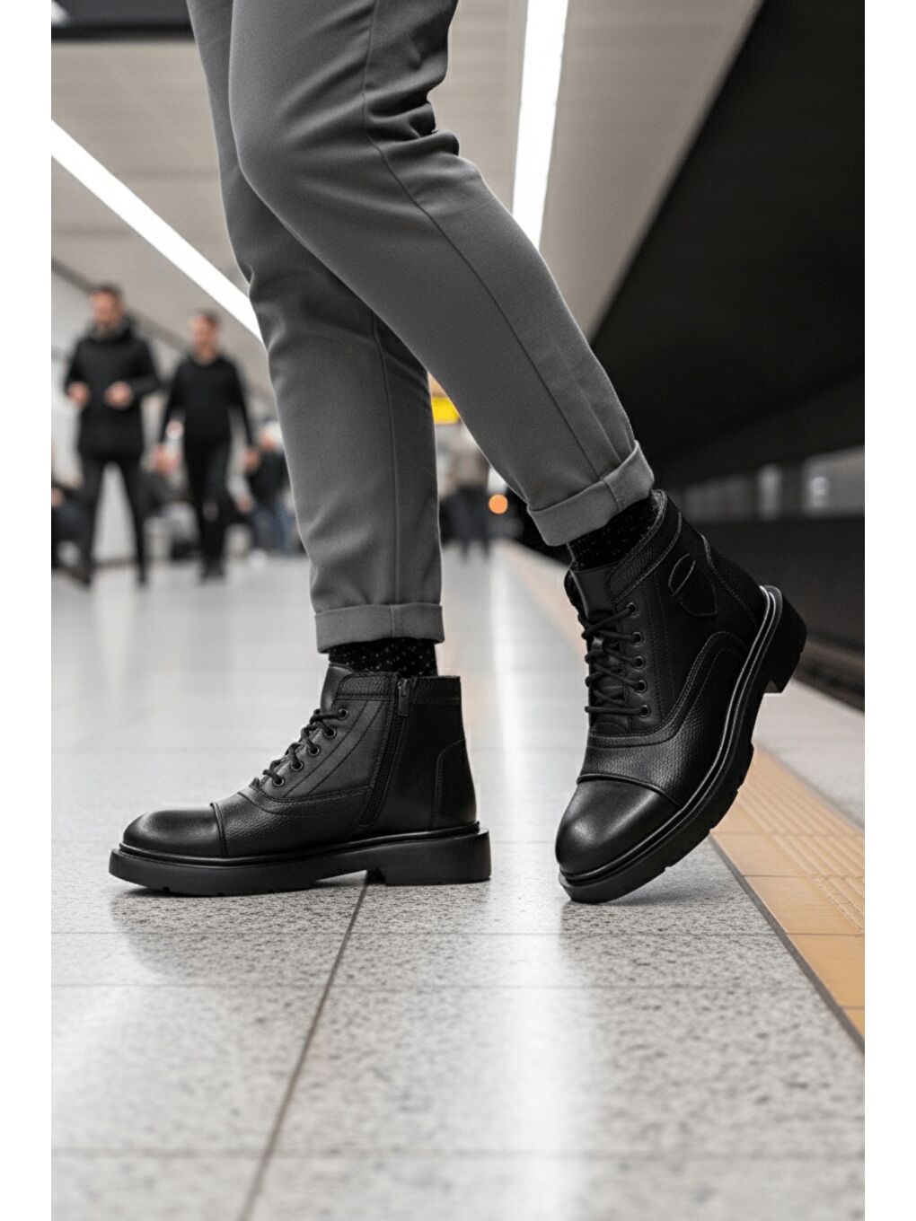 Siyah GUSTA Bağcıklı Fermuarlı İçi Kürklü Erkek Kışlık Bot-4