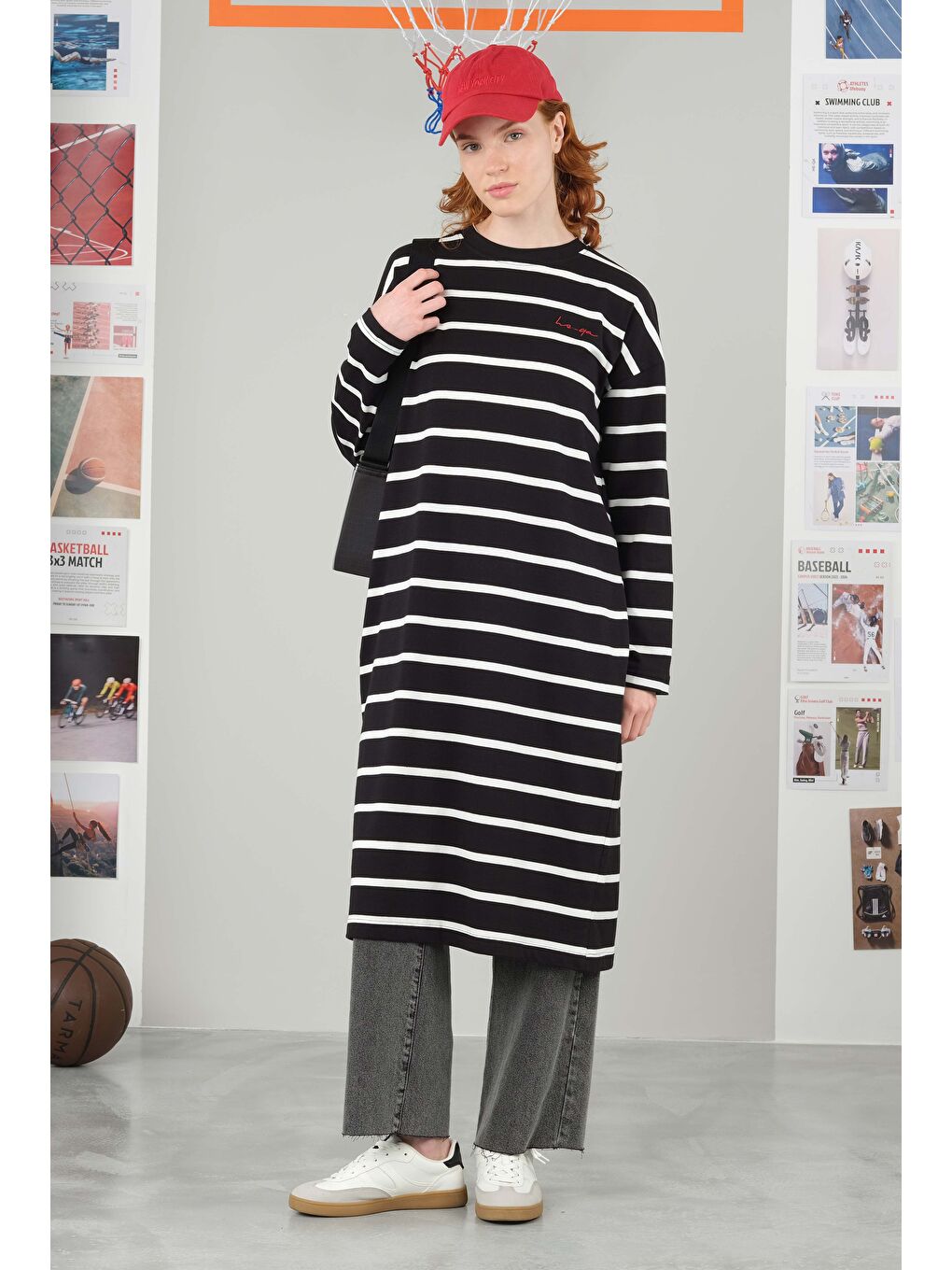 Kalın Çizgili Sweat Uzun Siyah