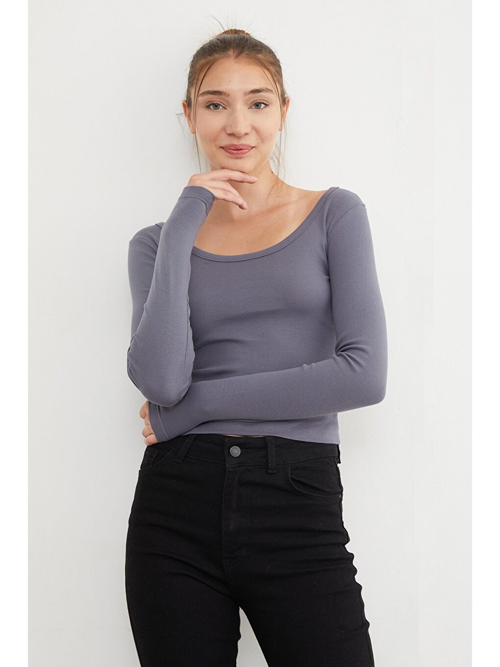 Antrasit Basic U Yaka Modal Bluz-3