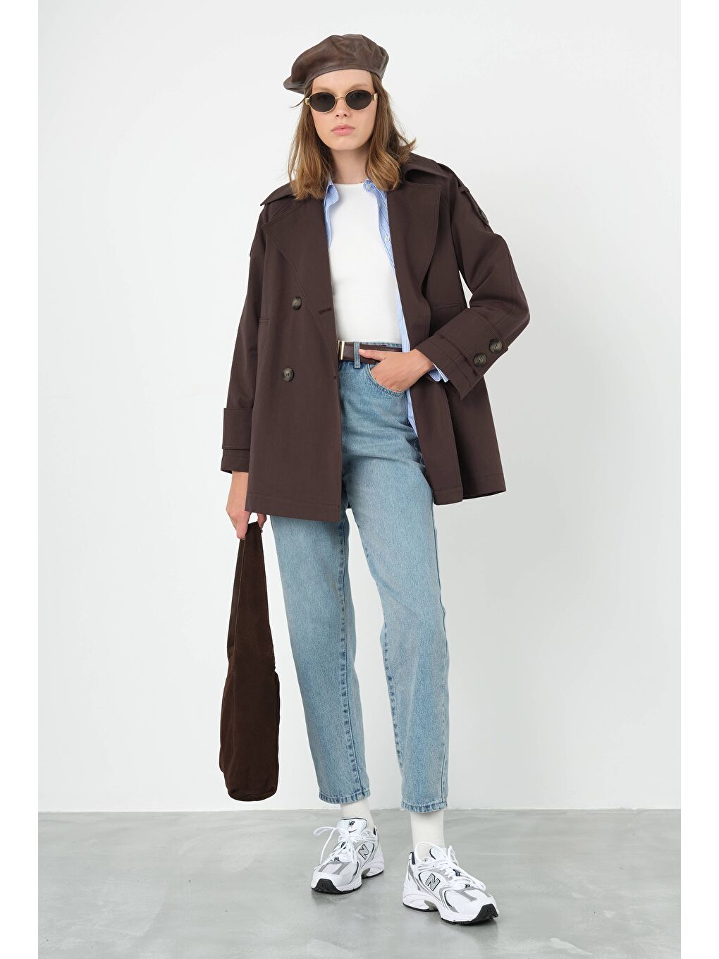 Kahverengi Kısa Kruvaze Trençkot Acı Kahve-1