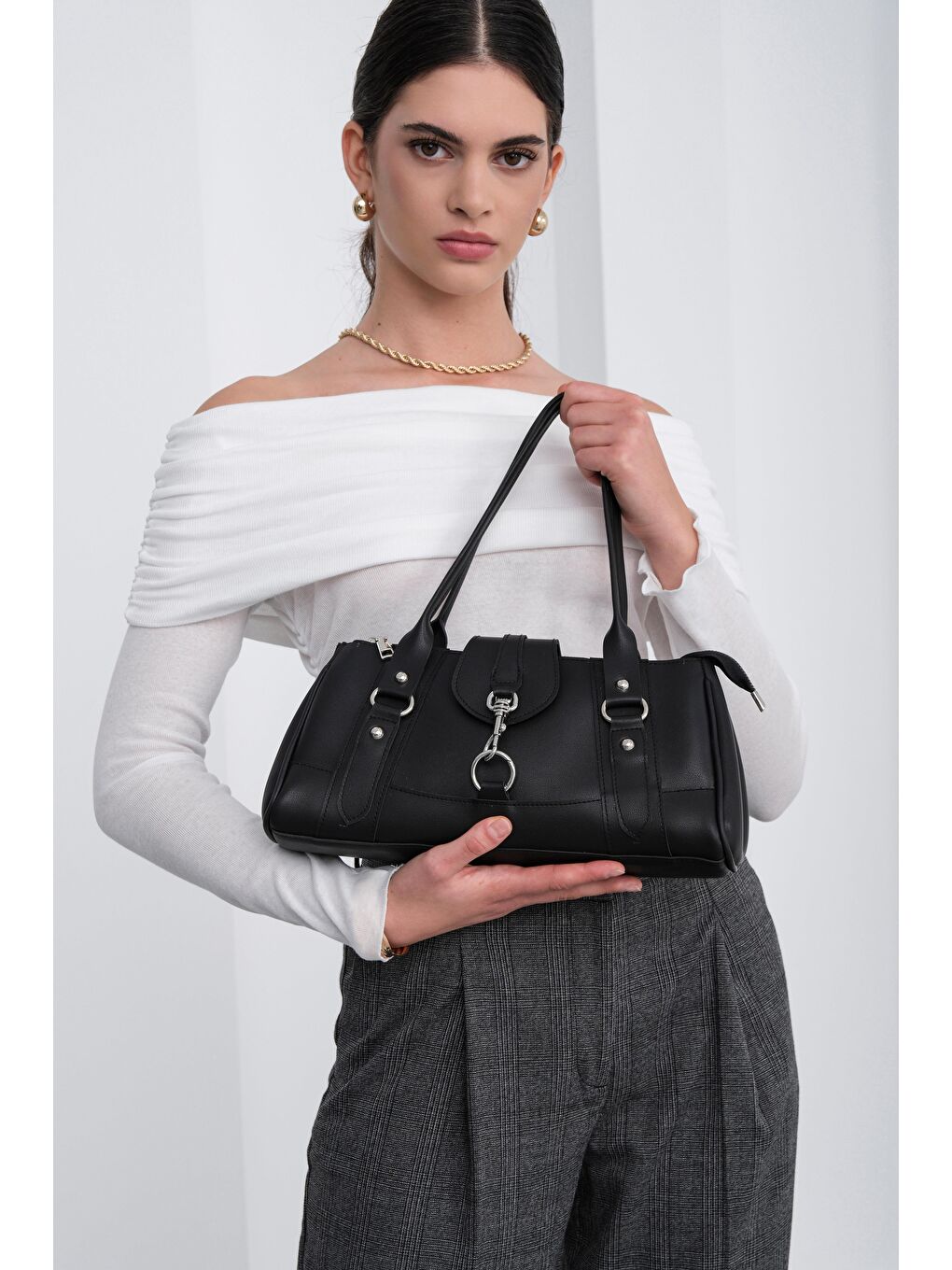 Noa Vintage Baget Çanta Siyah-1