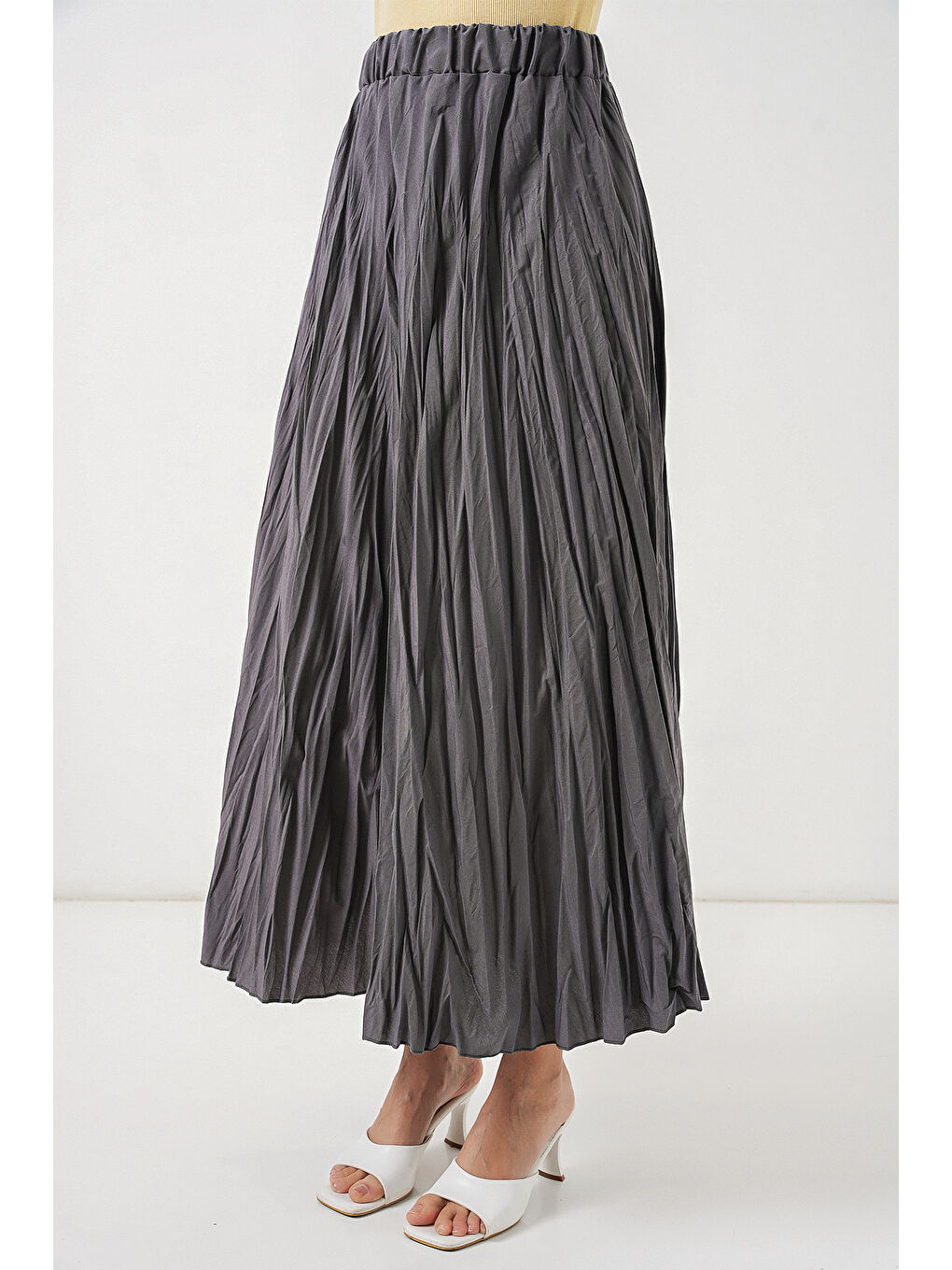 Kadın Uzun Kırışık Etek 8042 - Antrasit-3