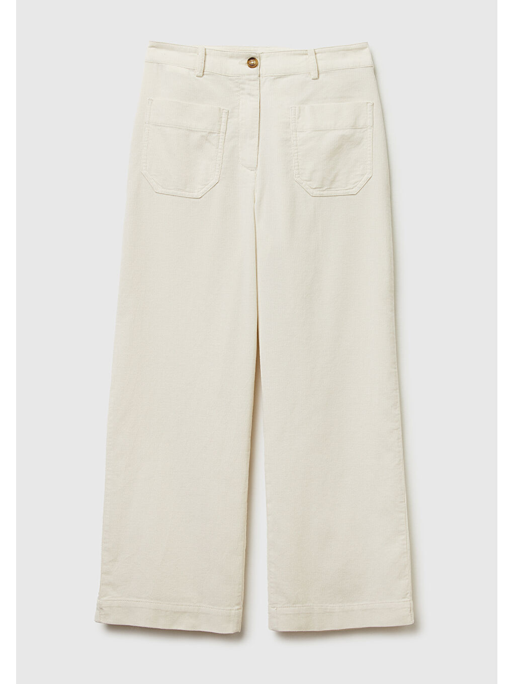 Ekru Kadın Krem %100 Pamuk Önü Yama Cepli Düz Paça Pantolon-1