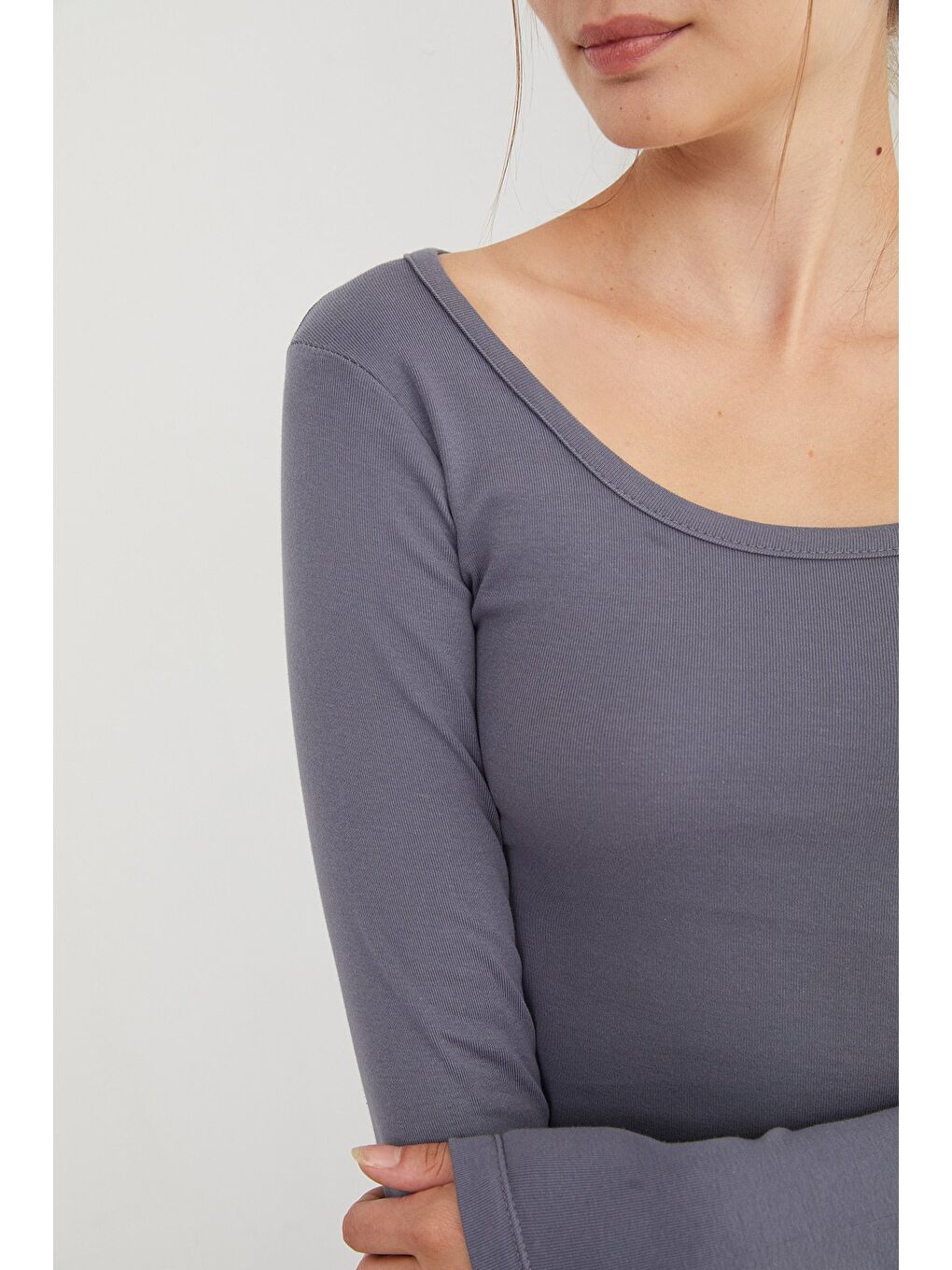 Antrasit Basic U Yaka Modal Bluz-4