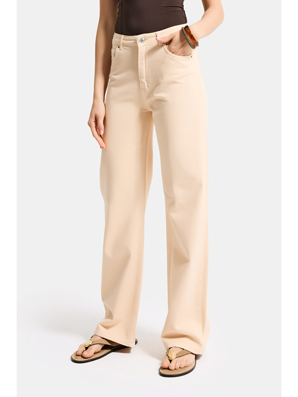 Bej Kadın Raw Doris 6s6-57 Straight Fit Yüksek Bel Denim Jean-6