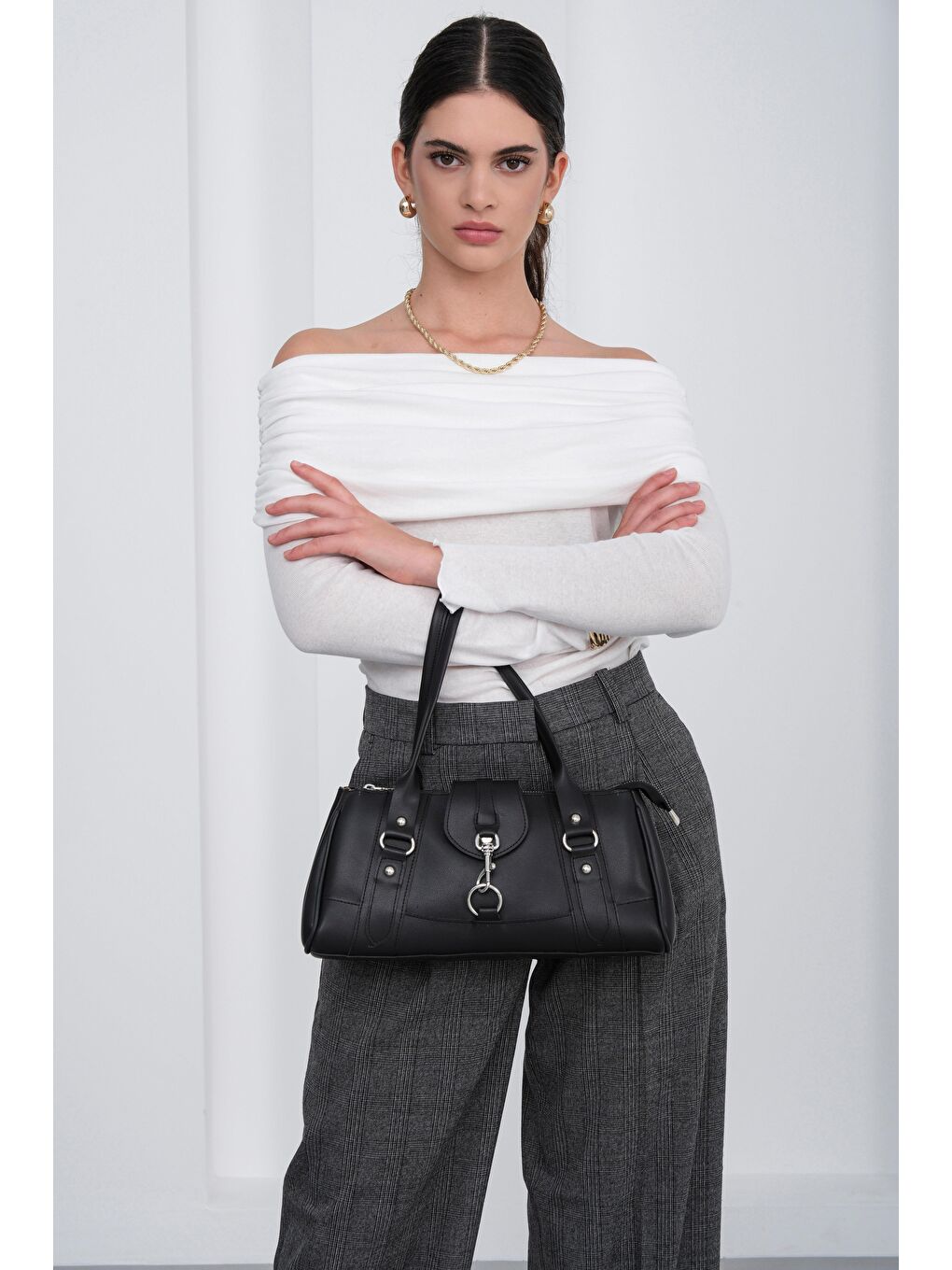 Noa Vintage Baget Çanta Siyah-5