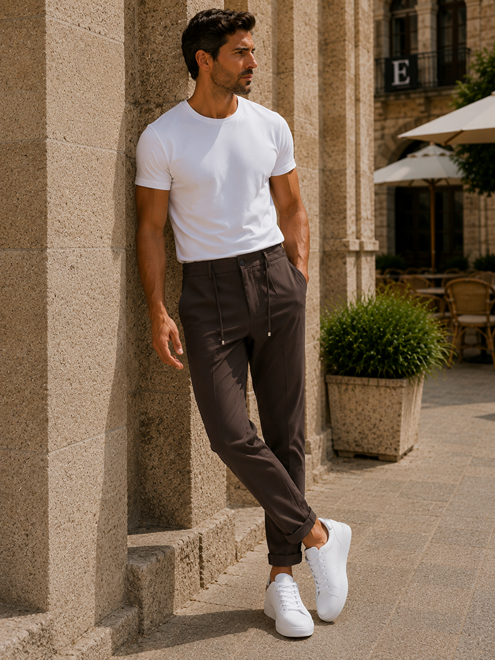 Erkek Premium Poliamid Kumaş Comfor-fit Jogger Kahverengi Pantolon - 252dngr-2