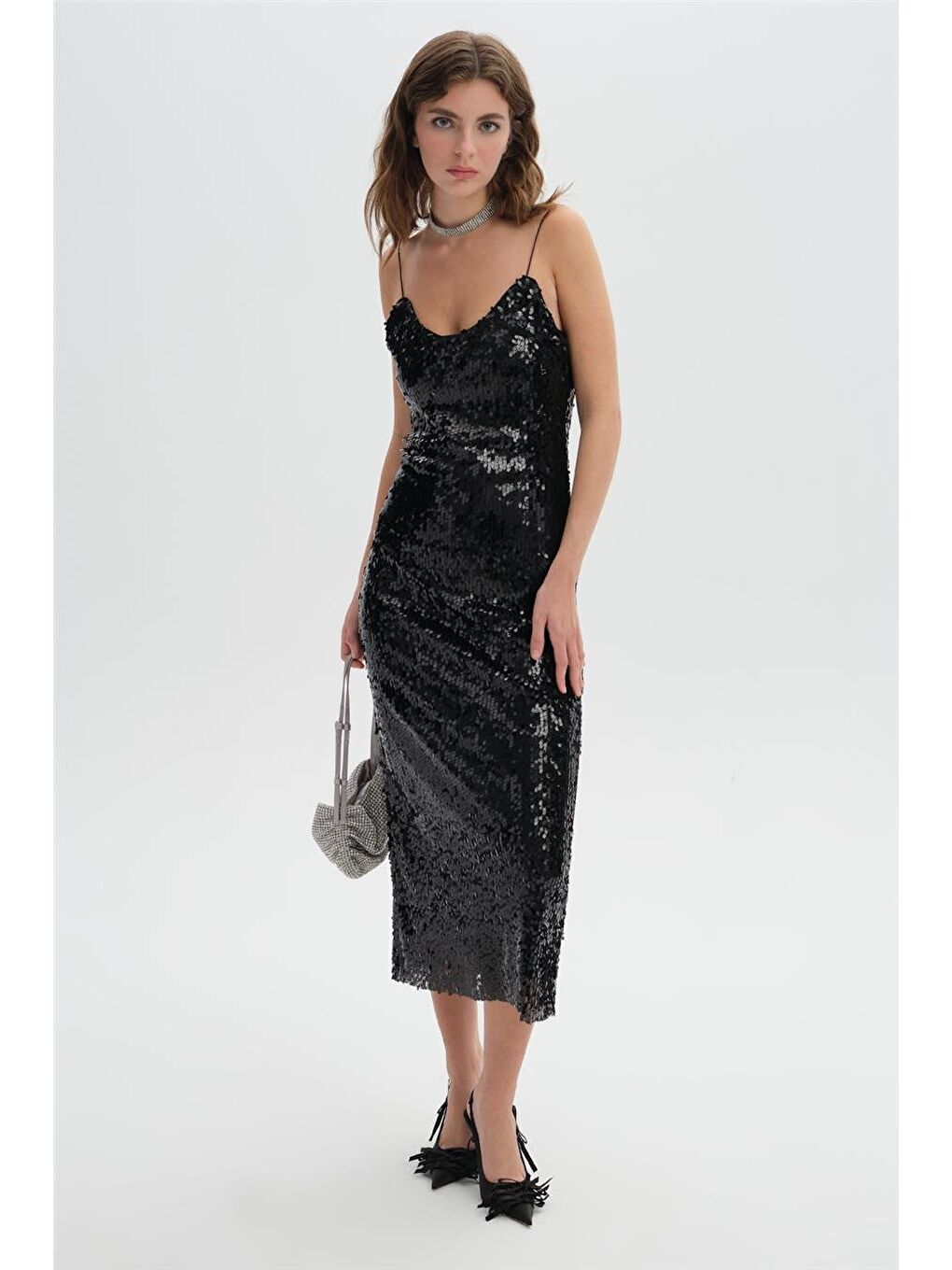 Siyah Payet Slip Elbise-1