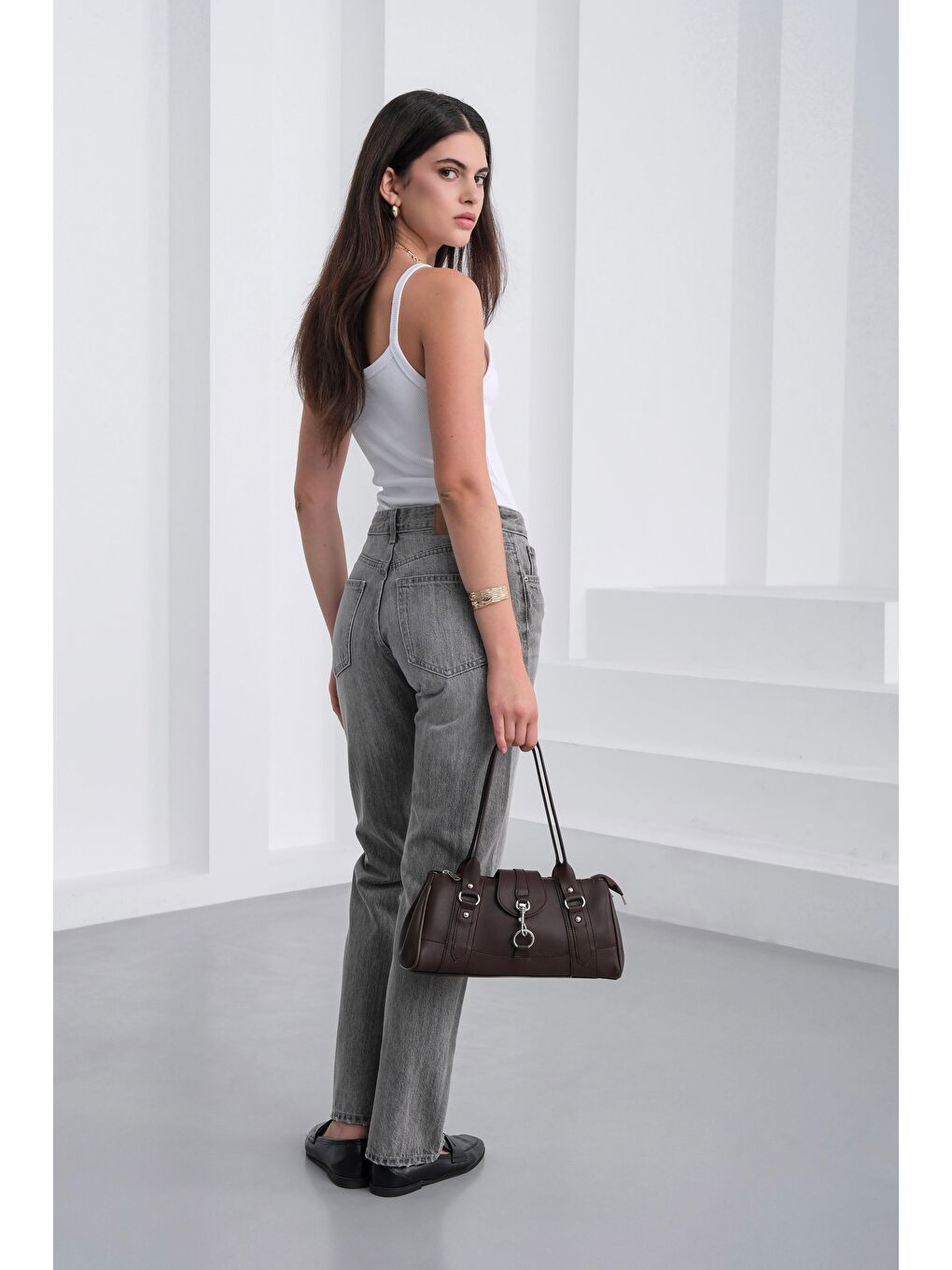 Kahverengi Noa Vintage Baget Çanta Kahve-2