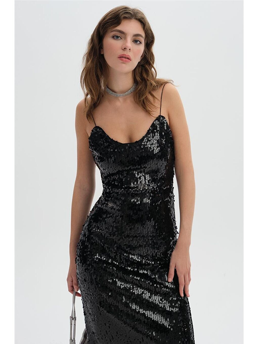 Siyah Payet Slip Elbise-3