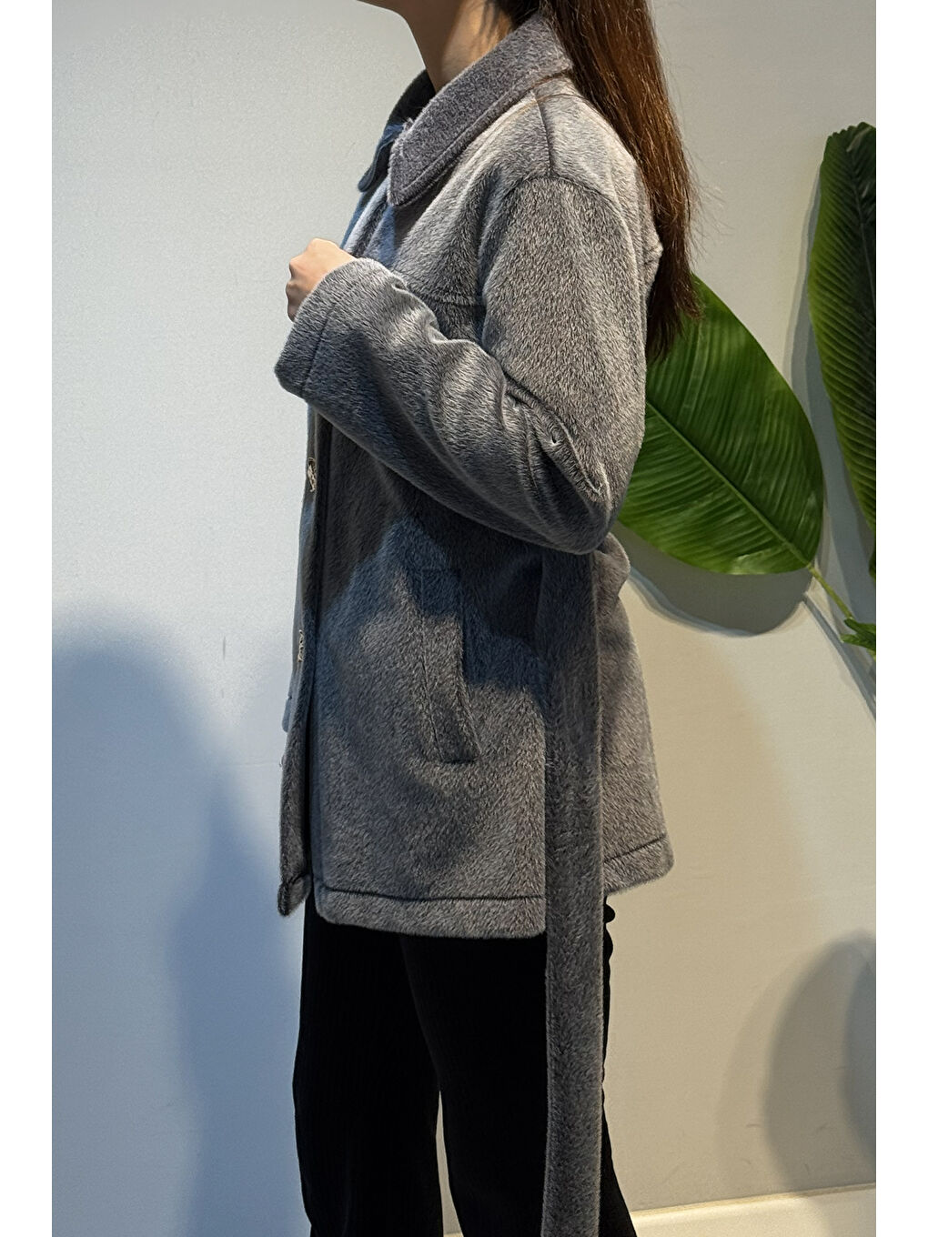 Düğme ve Kuşak Detay Ceket 36199 Antrasit-3