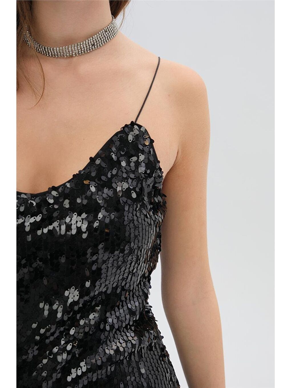 Siyah Payet Slip Elbise-4