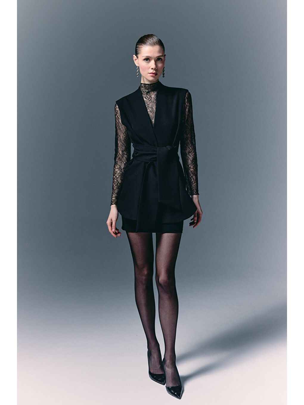 Kalın Kuşaklı Yelek - Siyah-4