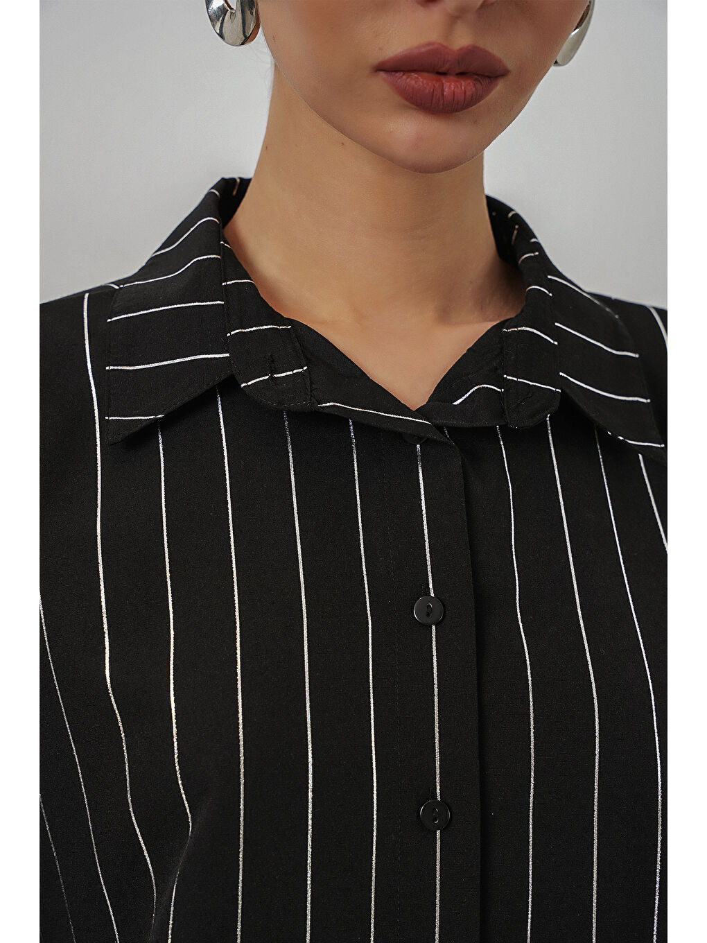 Kadın Varak Desenli Gömlek 20253 - A.Siyah-3