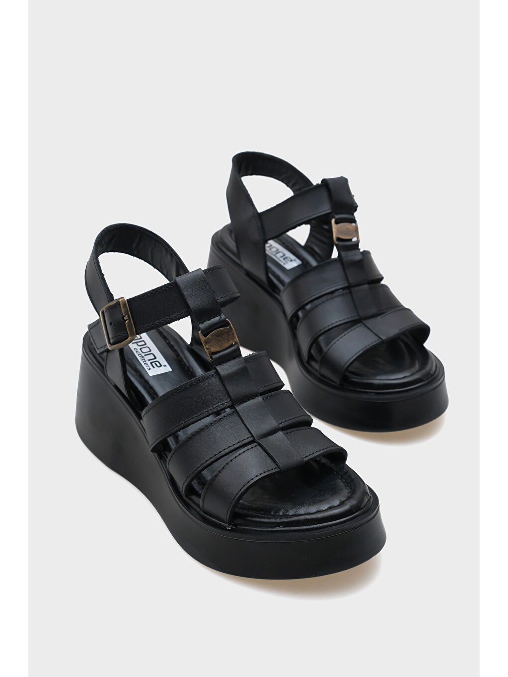 Siyah Sofia Dolgu Topuklu Hakiki Deri Bantlı Konfor Kadın Sandalet-1