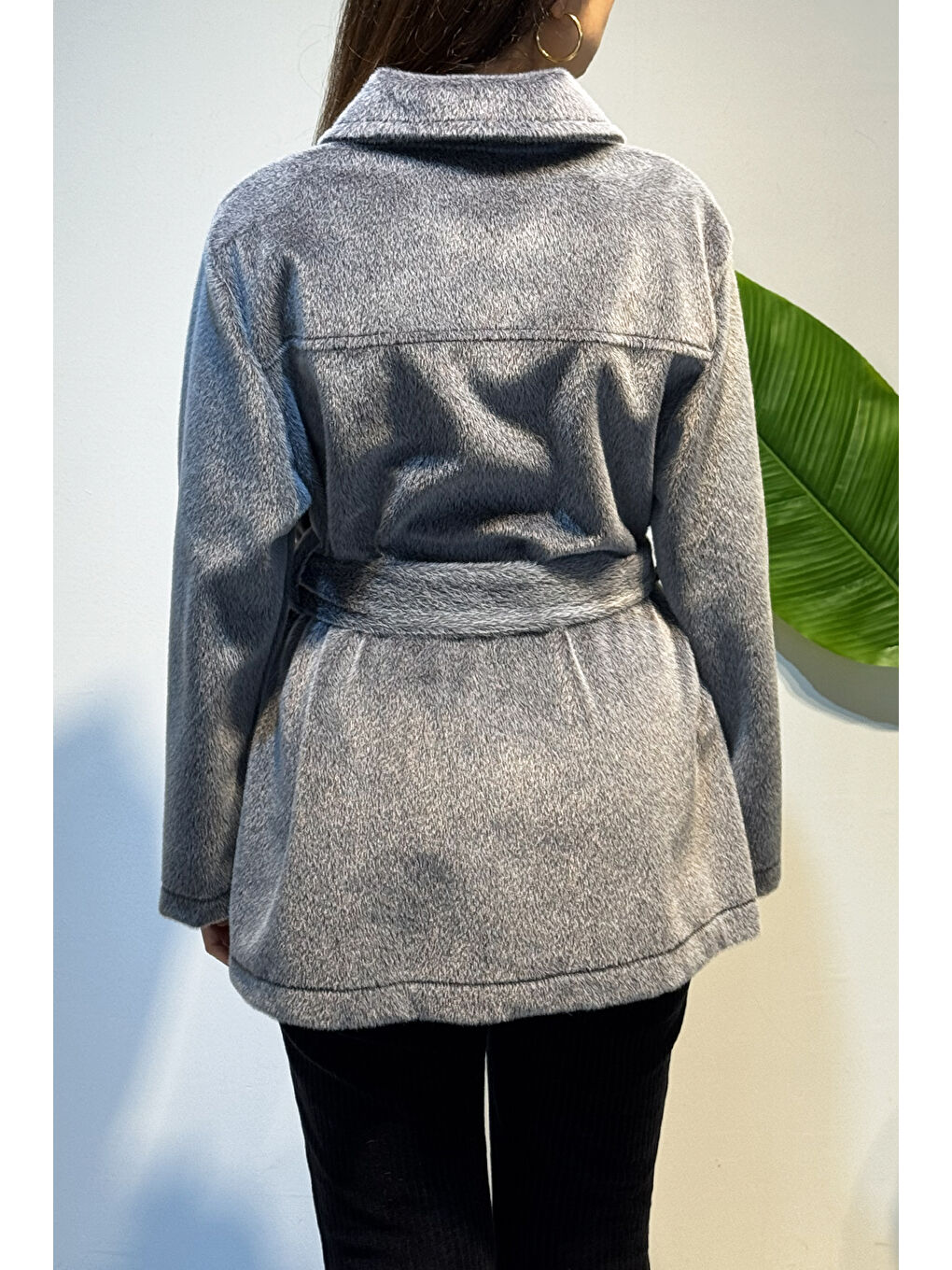 Düğme ve Kuşak Detay Ceket 36199 Antrasit-4