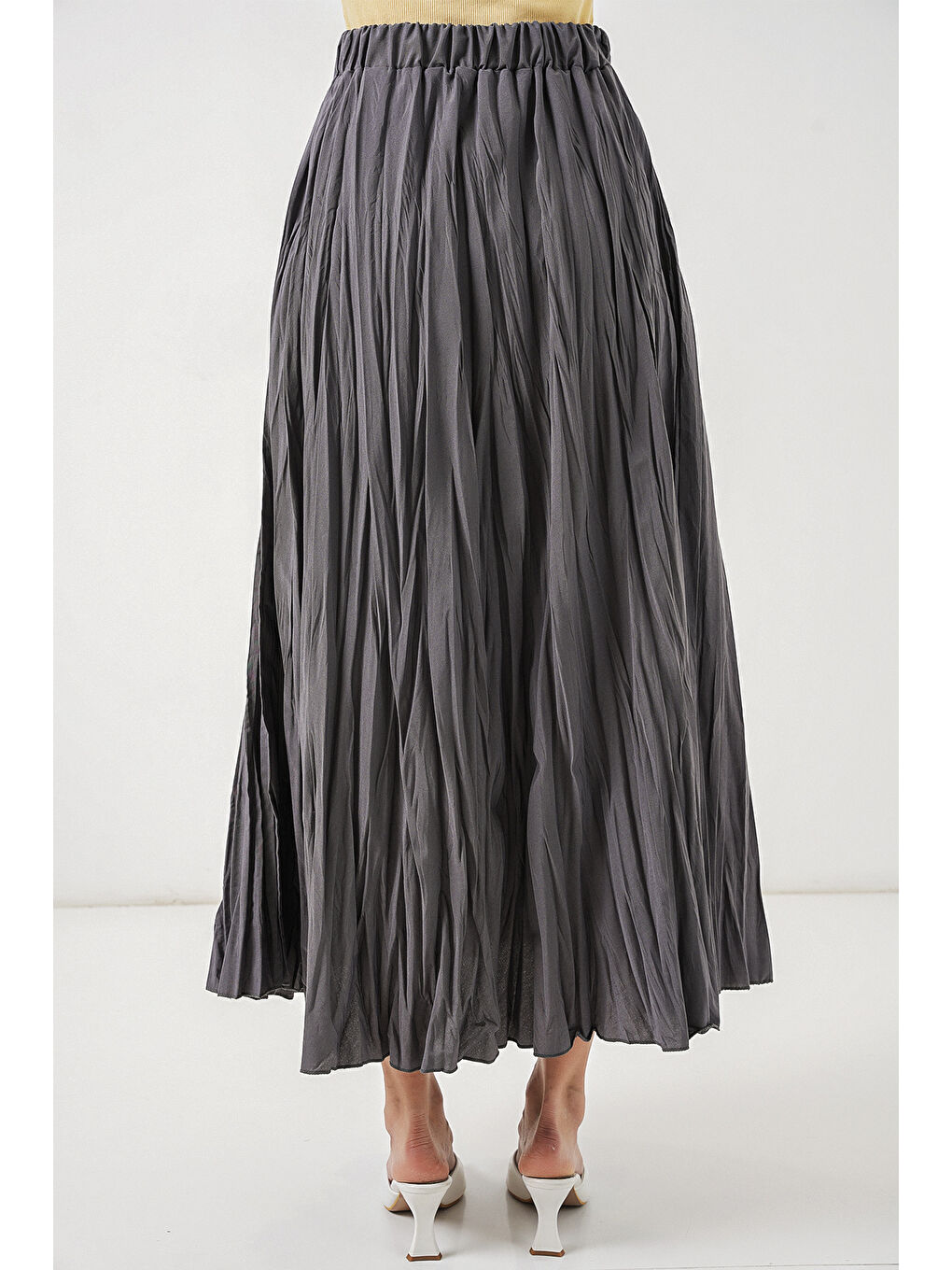 Kadın Uzun Kırışık Etek 8042 - Antrasit-6