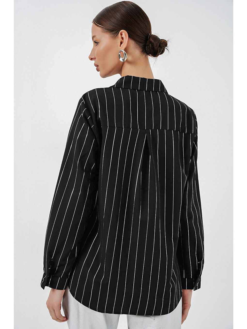 Kadın Varak Desenli Gömlek 20253 - A.Siyah-4