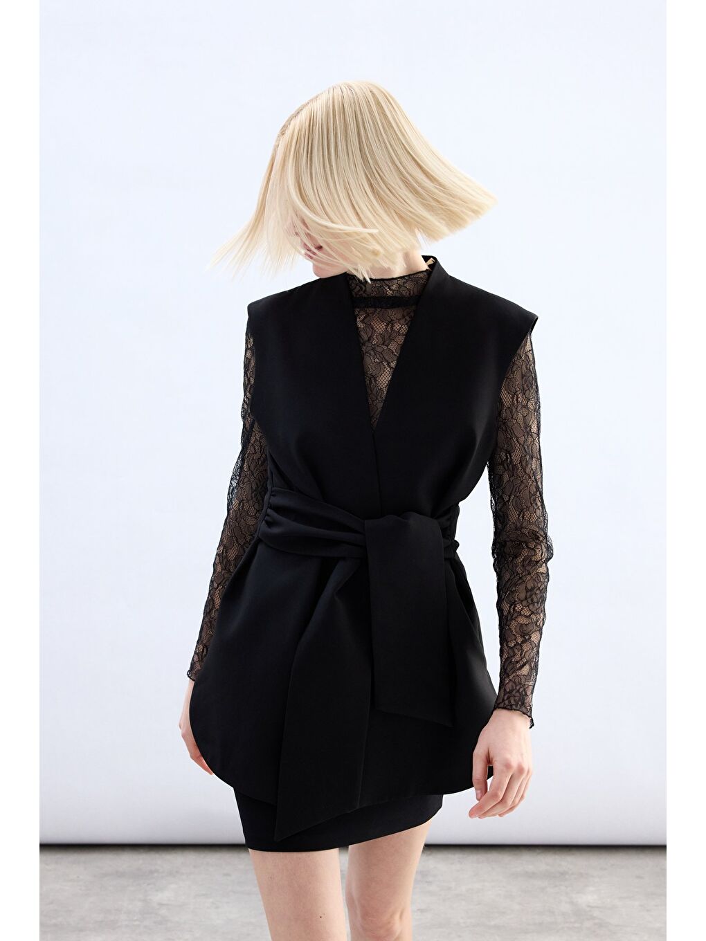 Kalın Kuşaklı Yelek - Siyah-6