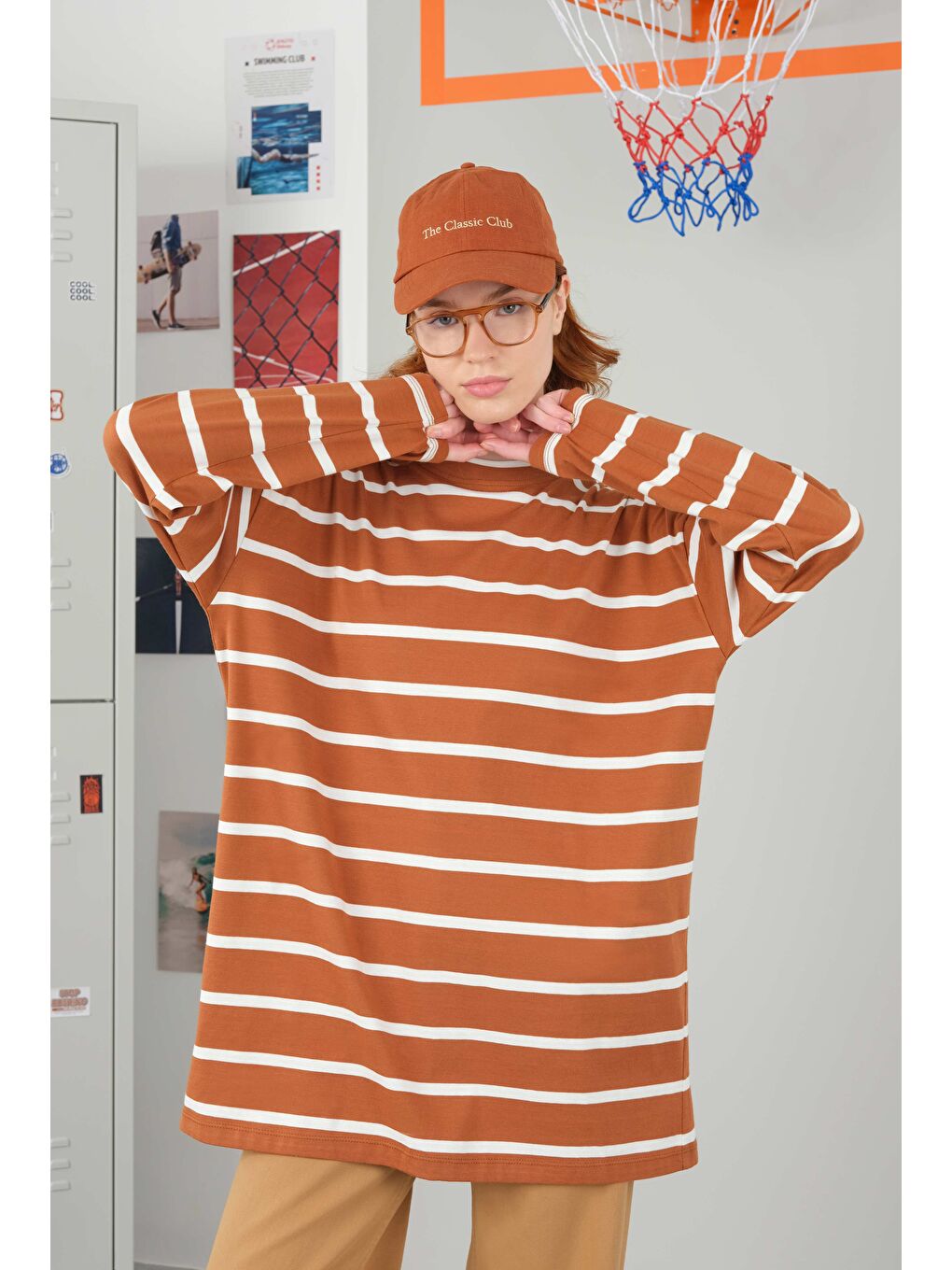 Turuncu Kalın Çizgili Sweat Papaya-1