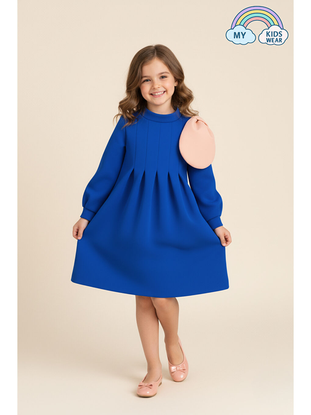 Mavi Kız Çocuk Dökümlü Doğum Günü Elbisesi 3-10 Yaş 12236-1