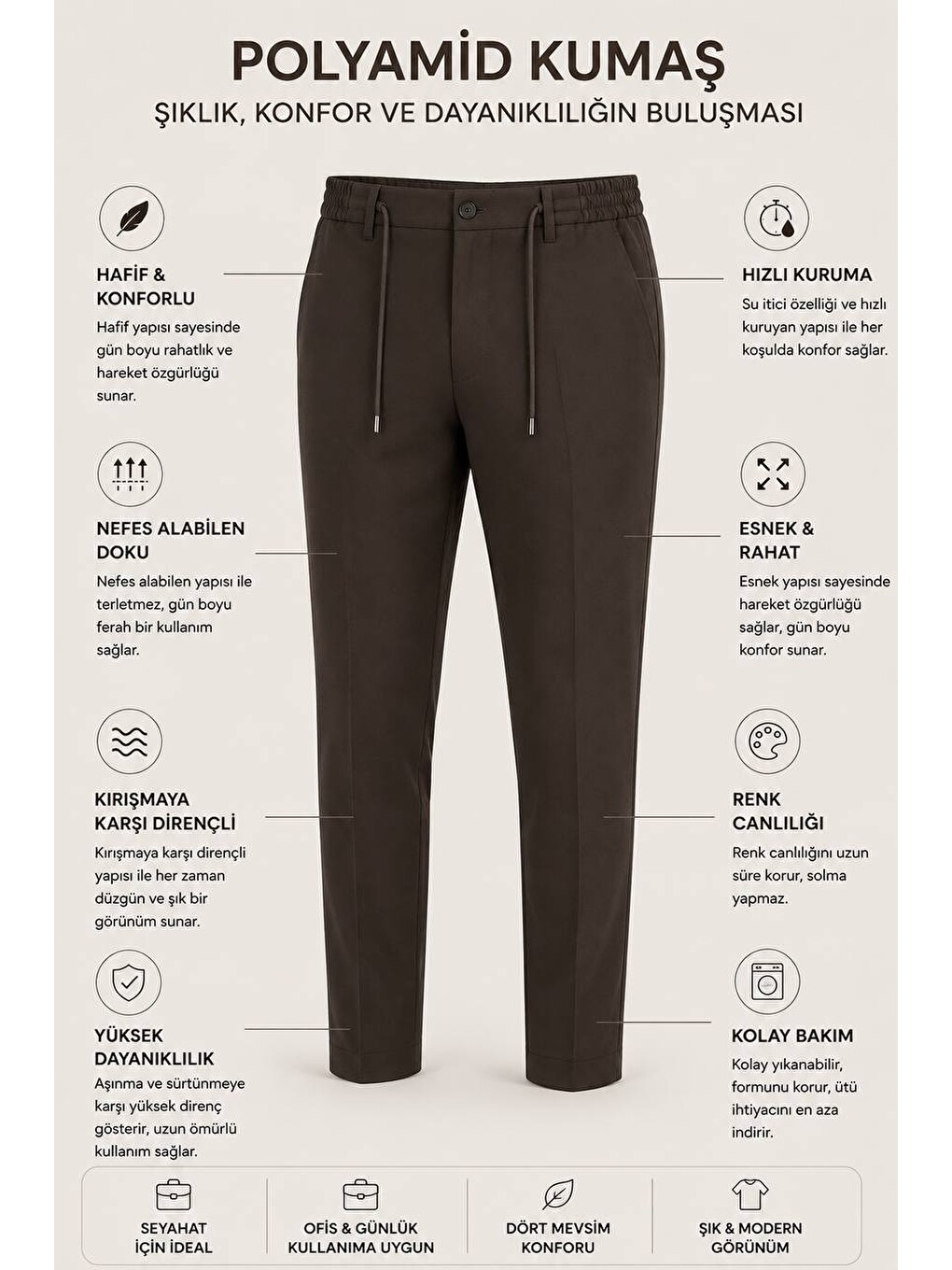 Erkek Premium Poliamid Kumaş Comfor-fit Jogger Kahverengi Pantolon - 252dngr-5