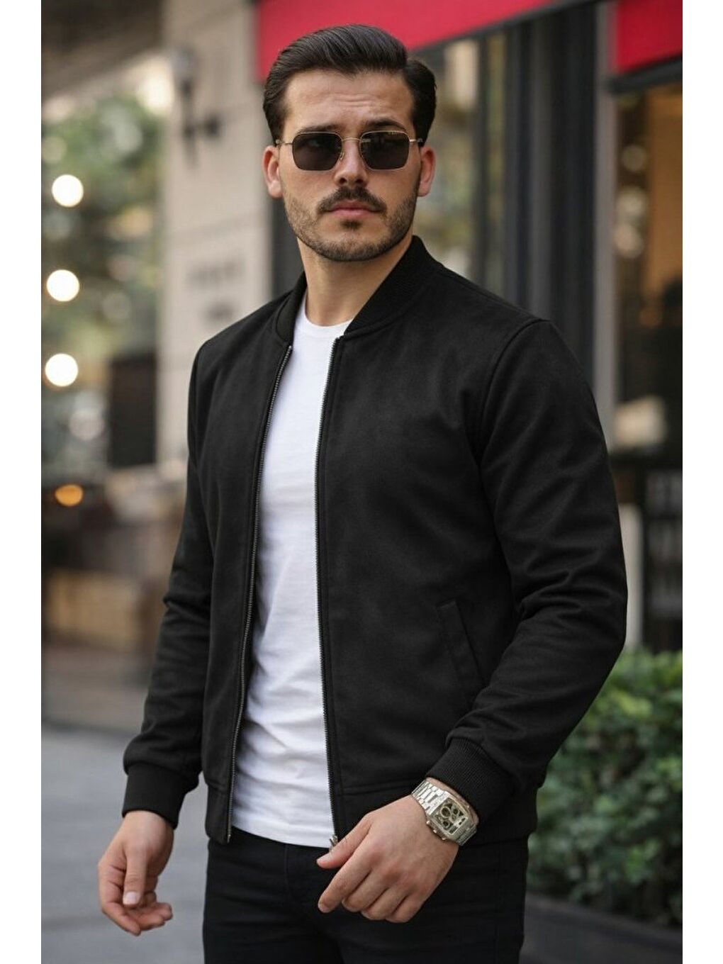 Siyah Erkek önden Fermuarlı Içi Astarlı Süet Ceket