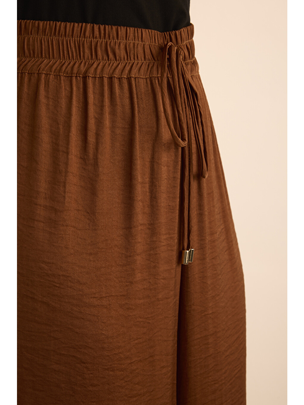Kahverengi Beli Lastikli Bol Pantolon-5