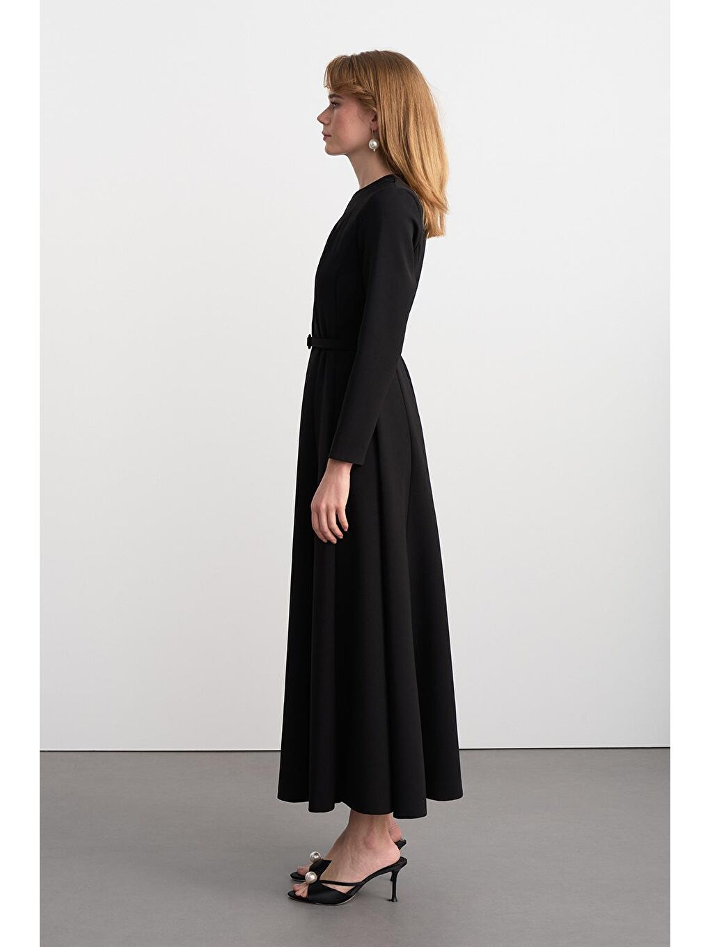 Linda Parçalı Uzun Elbise Siyah-4