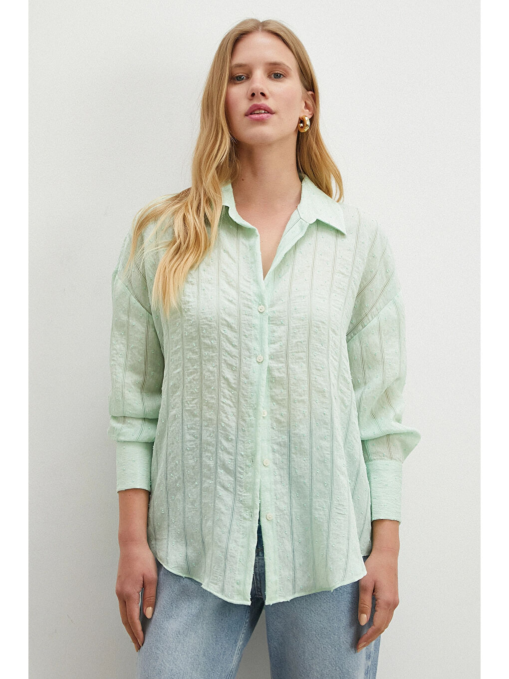 Karışık Transparan Çizgili Gömlek Mint-2