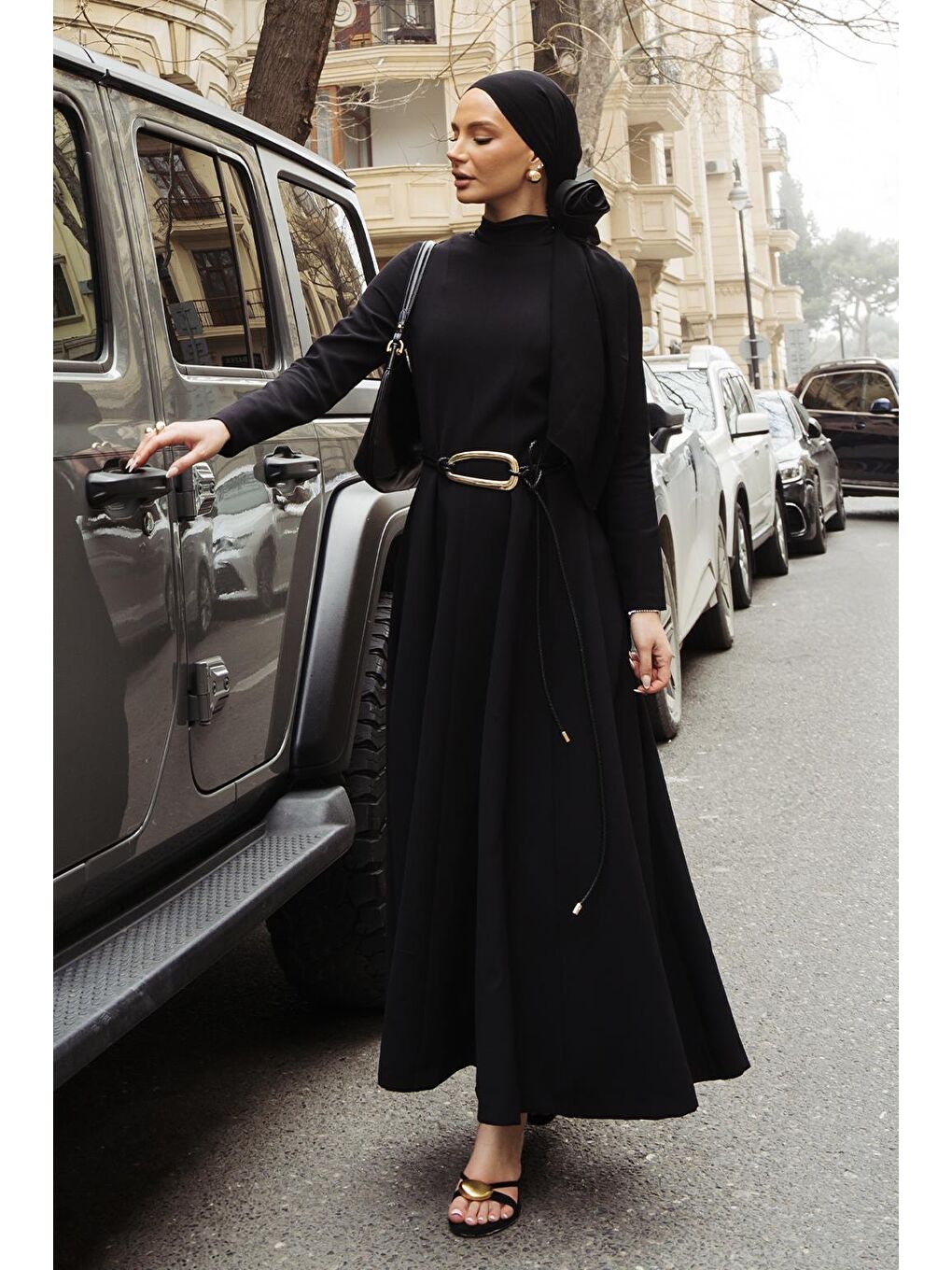 Linda Parçalı Uzun Elbise Siyah-6