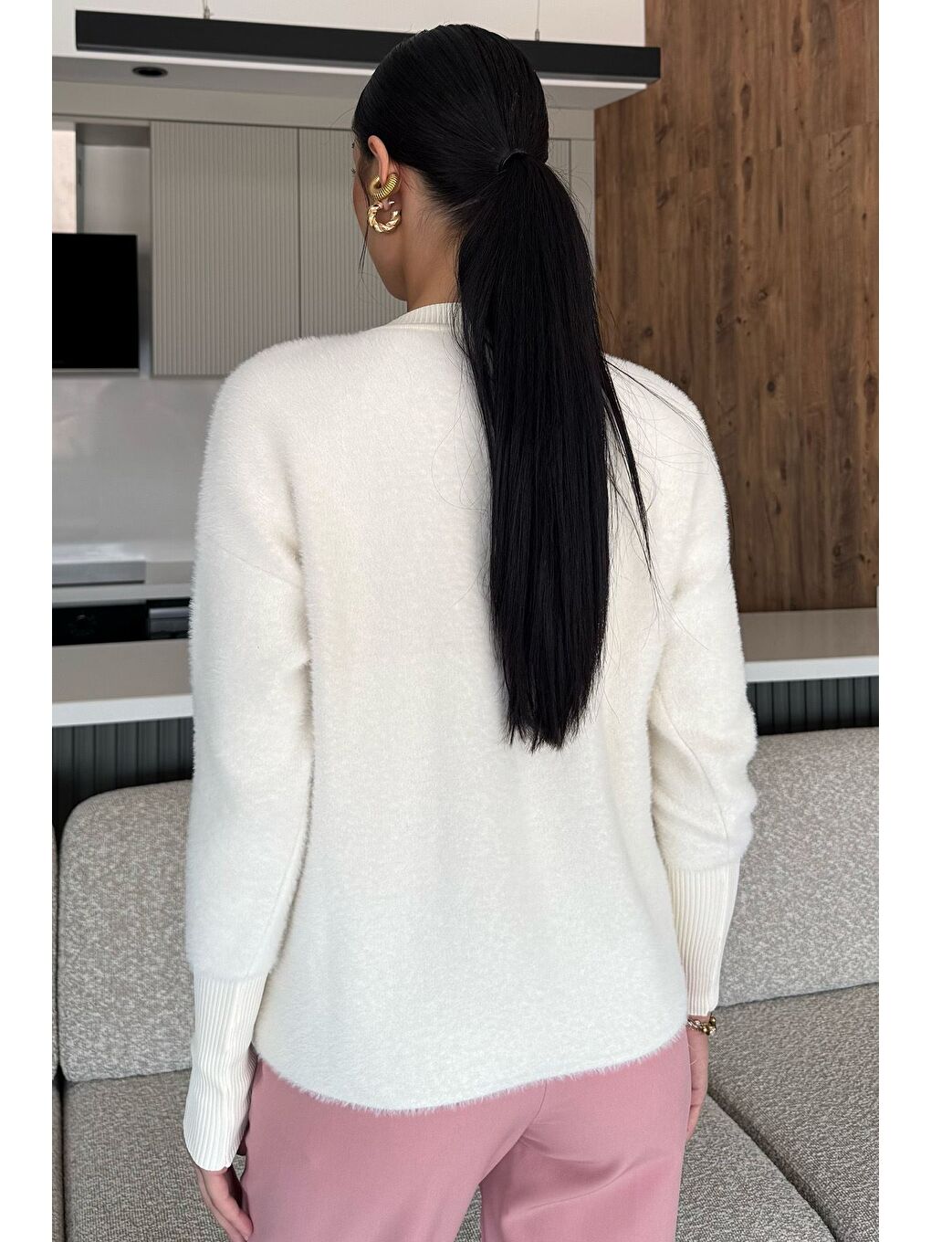 Ekru Kadın Pul İşlemeli Yumoş İplik Triko Ceket (s-m-l-xl Uyumludur)-4