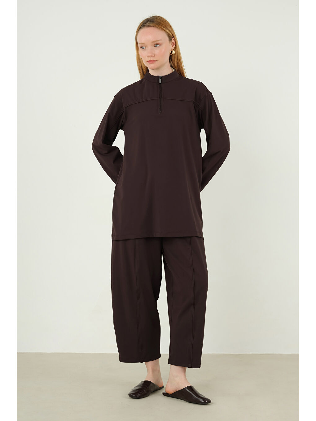 Kahverengi Roba Detaylı Sweat Koyu Kahve