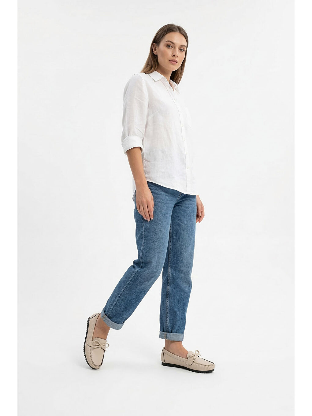 Bej Kadın YENİ BEJ Düz Taban Fiyonklu Babet-2