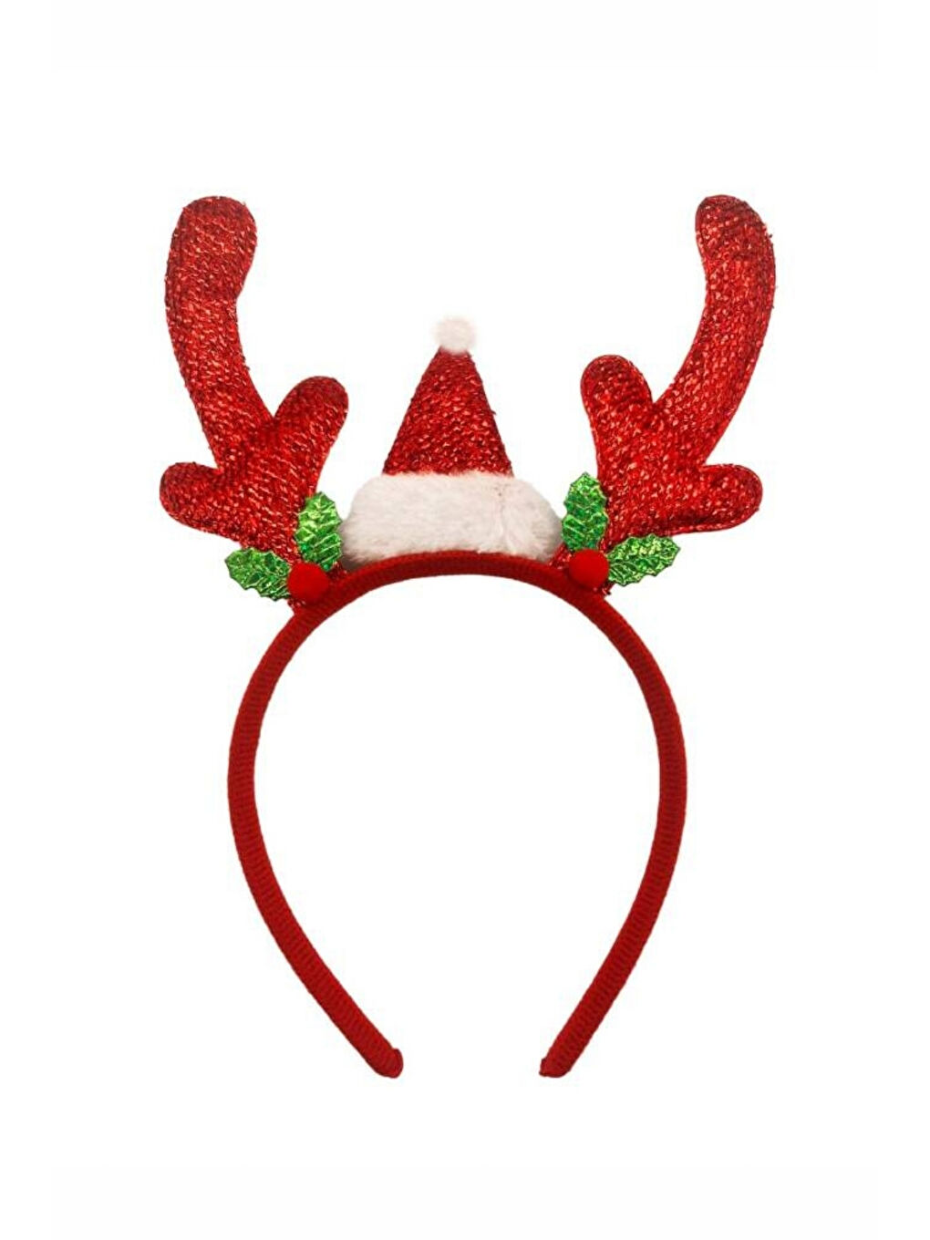 Kırmızı Geyik Boynuzu ve Şapka Figürlü Kız Çocuk Yılbaşı Taç