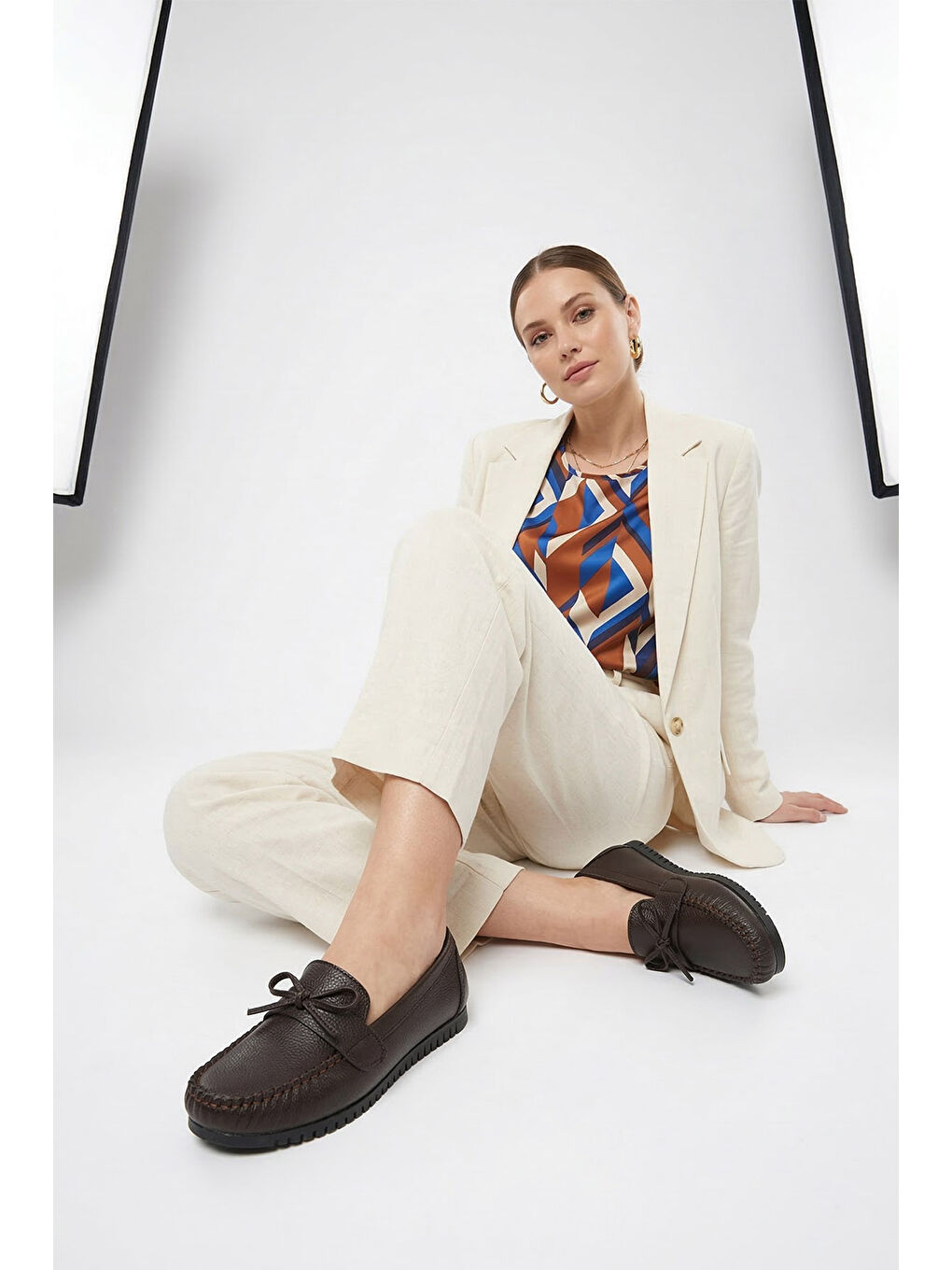 Kahverengi Kadın KAHVERENGİ Düz Taban Fiyonklu Babet-2