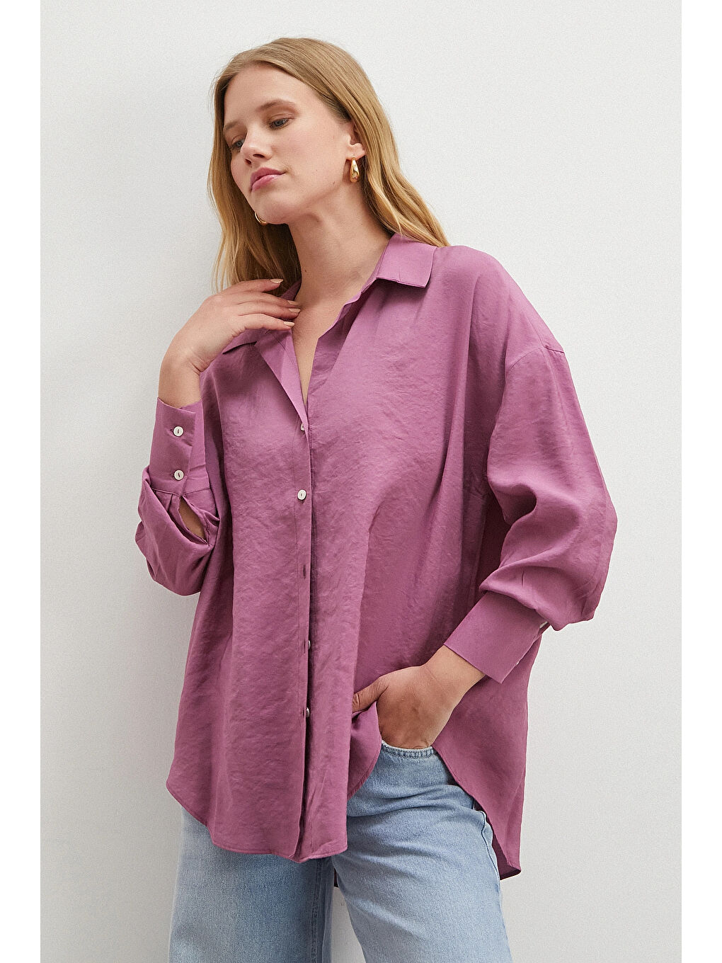 Basic Modal Gömlek Mürdüm-1