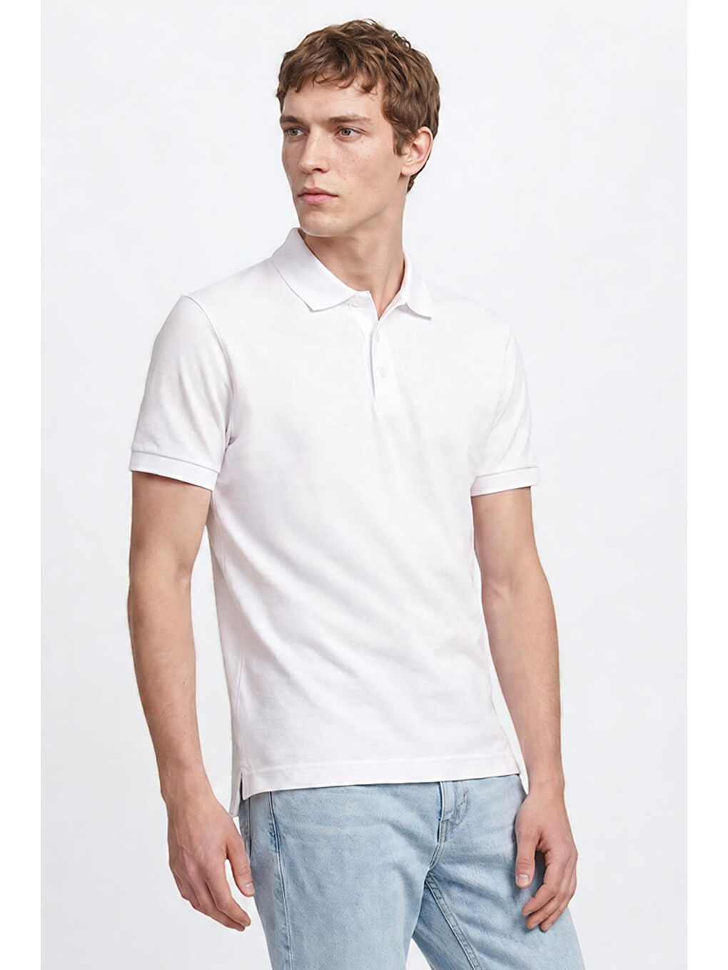 Beyaz Pamuklu Regular Fit Normal Kesim Polo Yaka Tişört-1