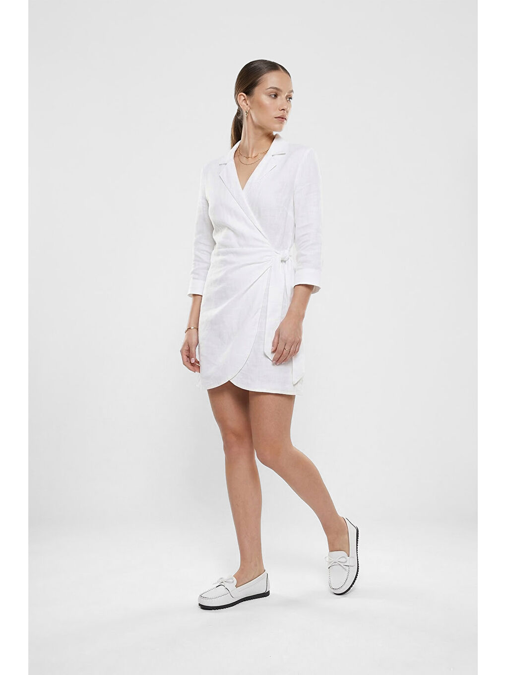 Beyaz Kadın CANLI BEYAZ Düz Taban Fiyonklu Babet-2