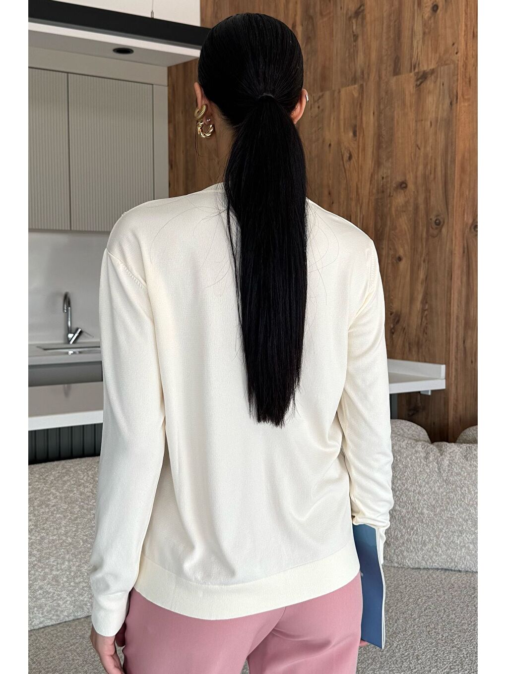 Ekru Kadın Tül İşlemeli Triko Hırka (s-m-l-xl Uyumludur)-3