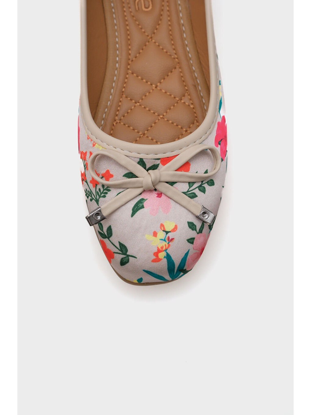 Bej Hana Trend Saten Çiçekli Kadın Babet-2