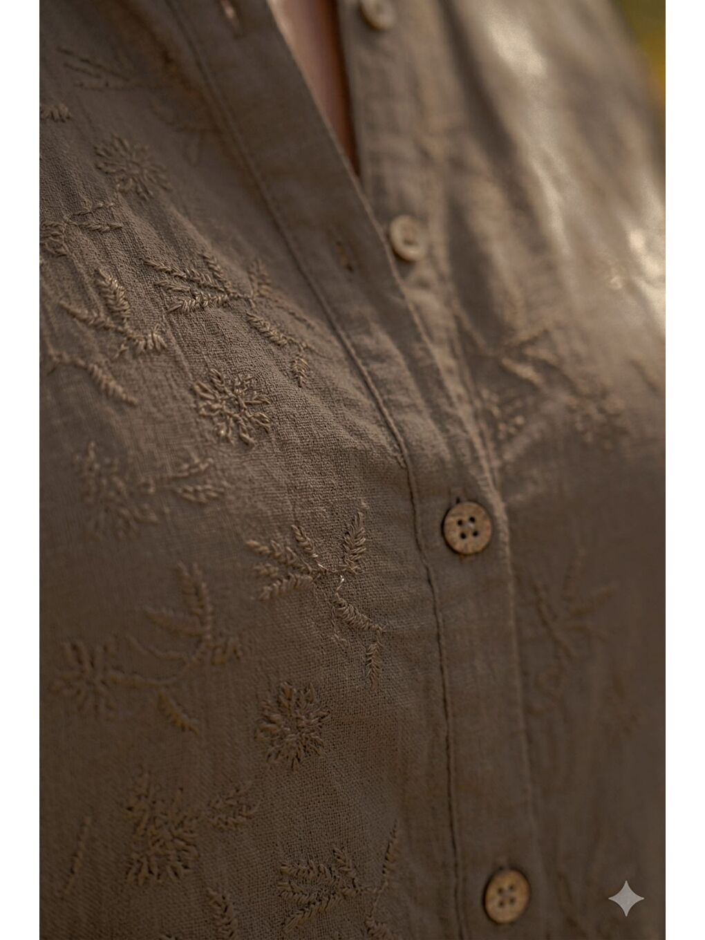 Kahverengi Hakim Yaka Düğmeli Uzun Kollu Düğmeli Casual Müslin Dokuma Gömlek 75 63-1