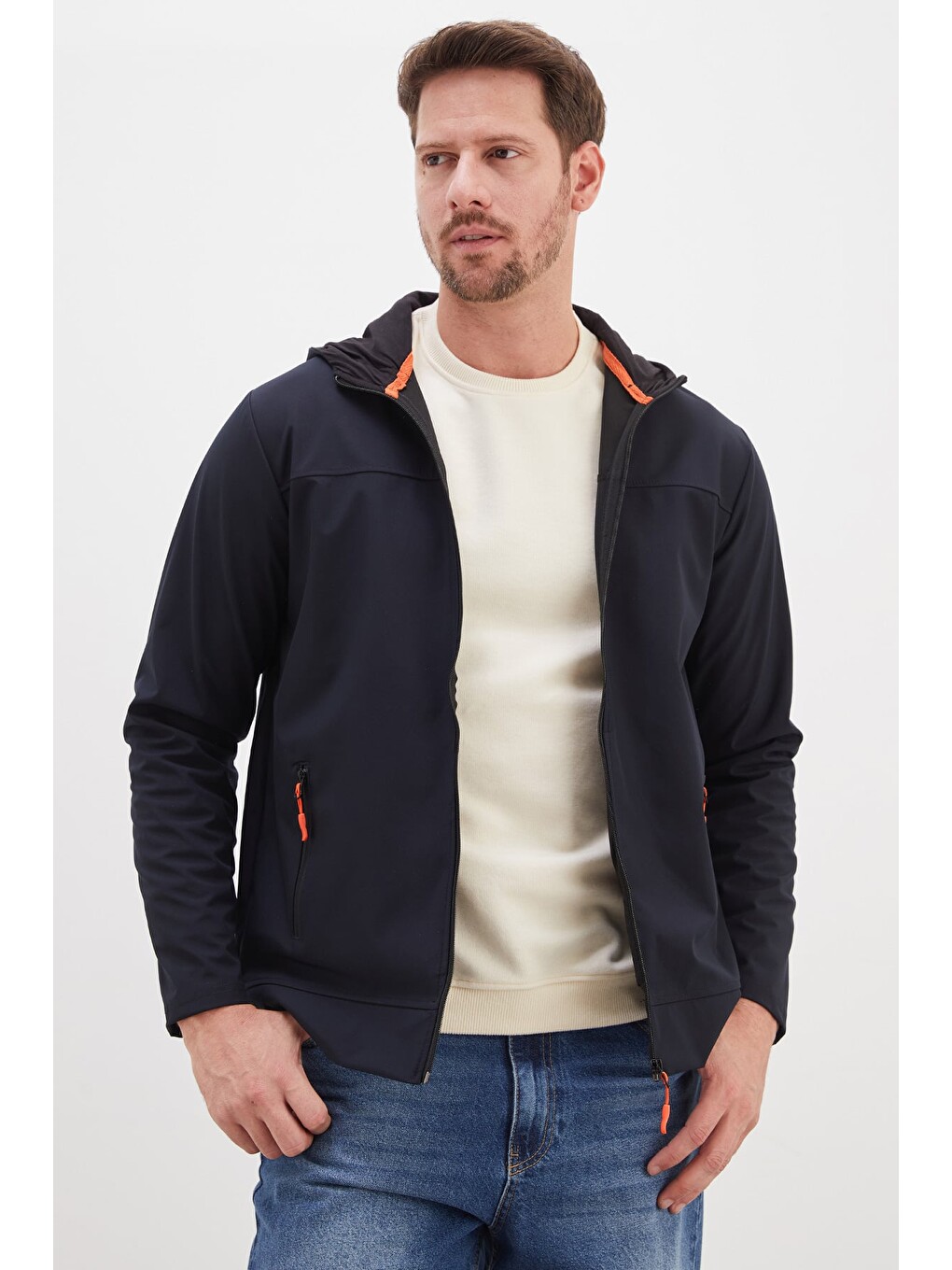 Lacivert Fermuarlı Kapüşonlu Softshell Ceket-2