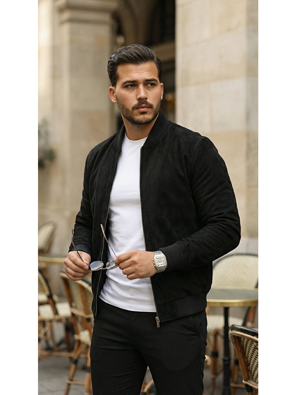 Siyah Erkek önden Fermuarlı Içi Astarlı Süet Ceket-2