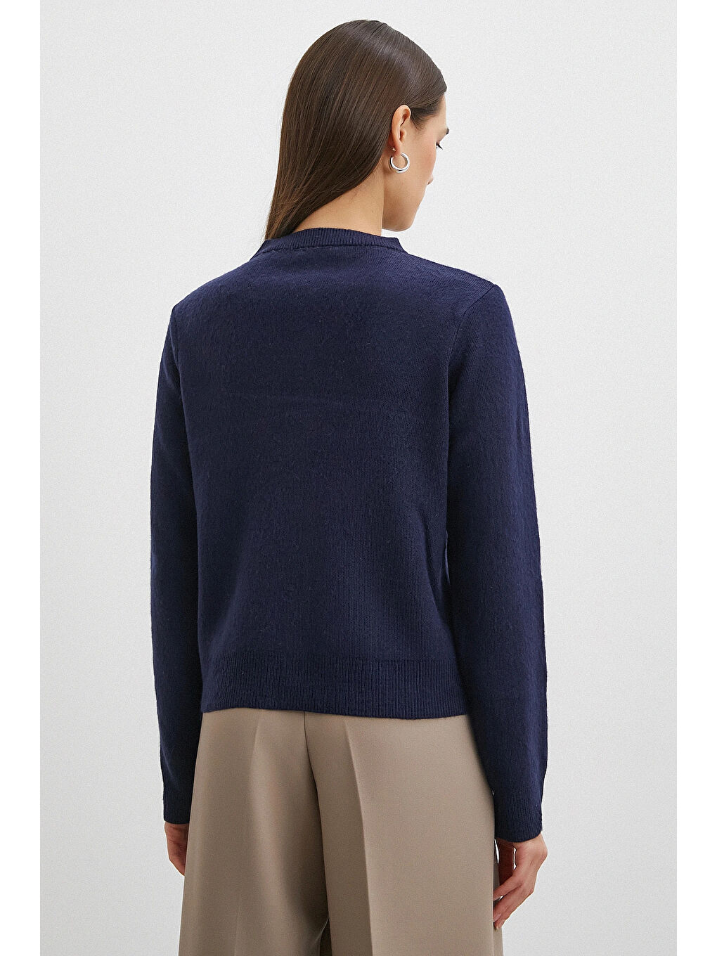 Düğmeli Baklava Desenli Hırka Lacivert-5