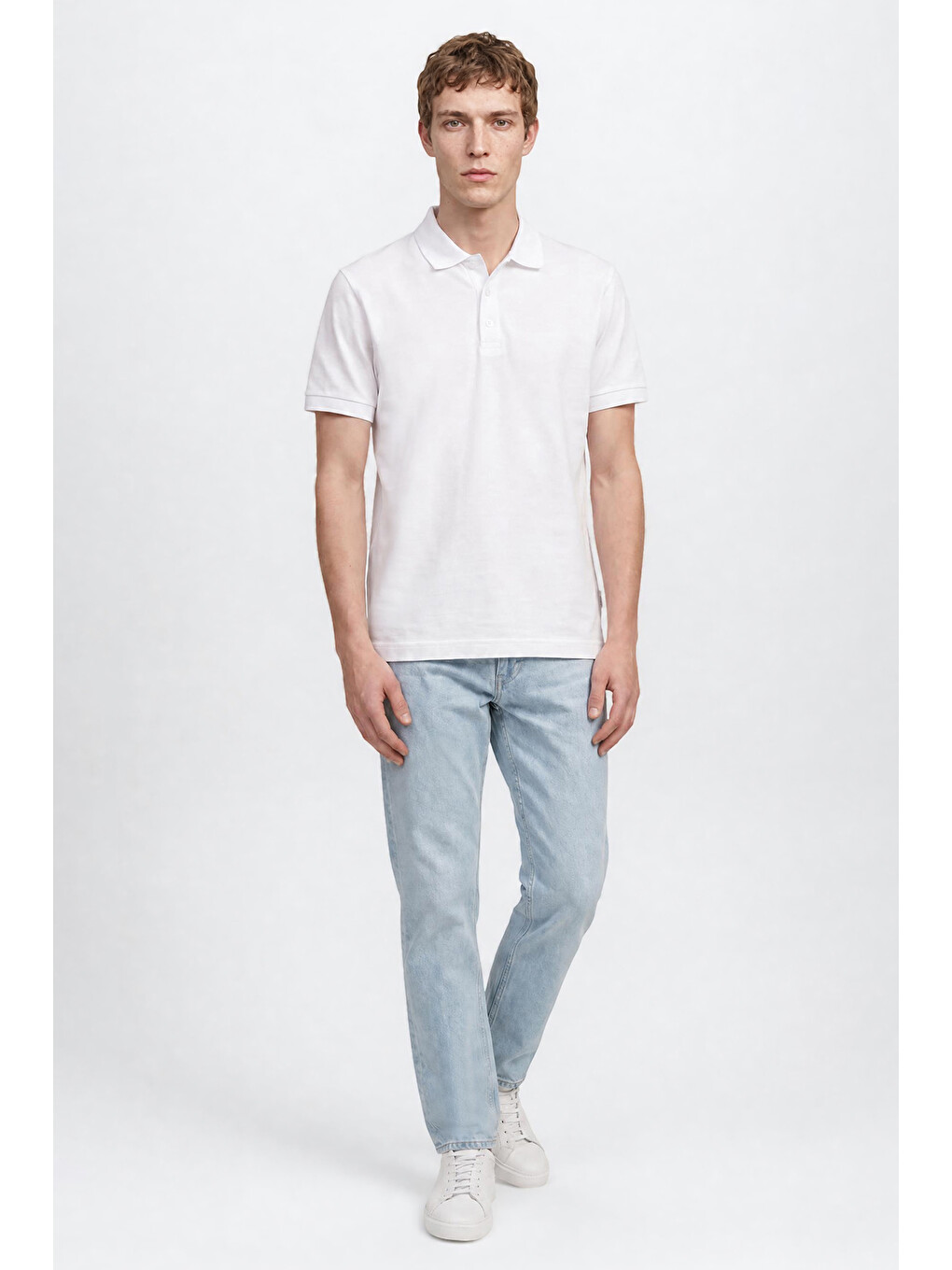 Beyaz Pamuklu Regular Fit Normal Kesim Polo Yaka Tişört-2